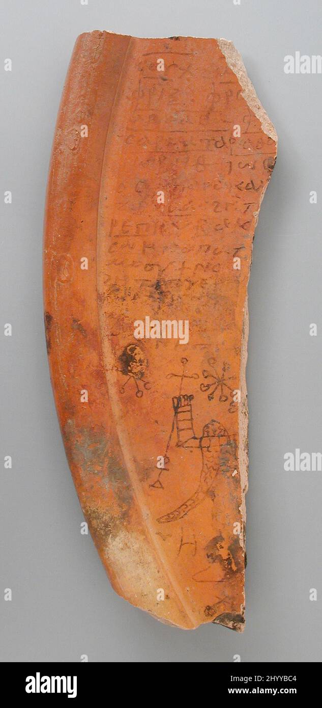Ostracon con Iscrizione demotica. Egitto, periodo tolemaico (332 - 30 a.C.). Strumenti e attrezzature; straka. Terracotta Foto Stock
