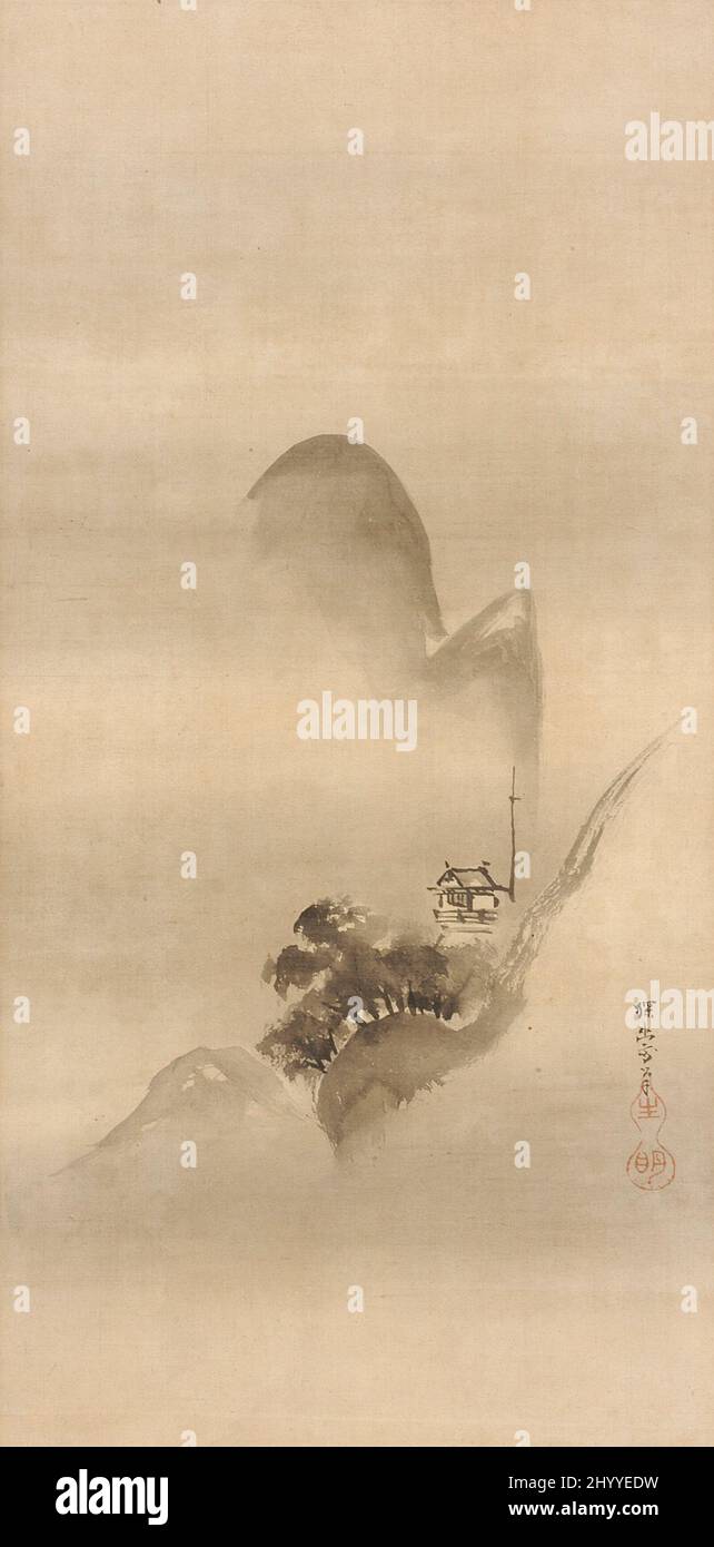 Otto viste delle valli del fiume Xiao e Xiang. Attribuito a Kanō Tan'yū (Giappone, 1602-1674). Giappone, circa 1650. Quadri; scorre. Uno da una serie di otto rotoli appesi; inchiostro su seta Foto Stock