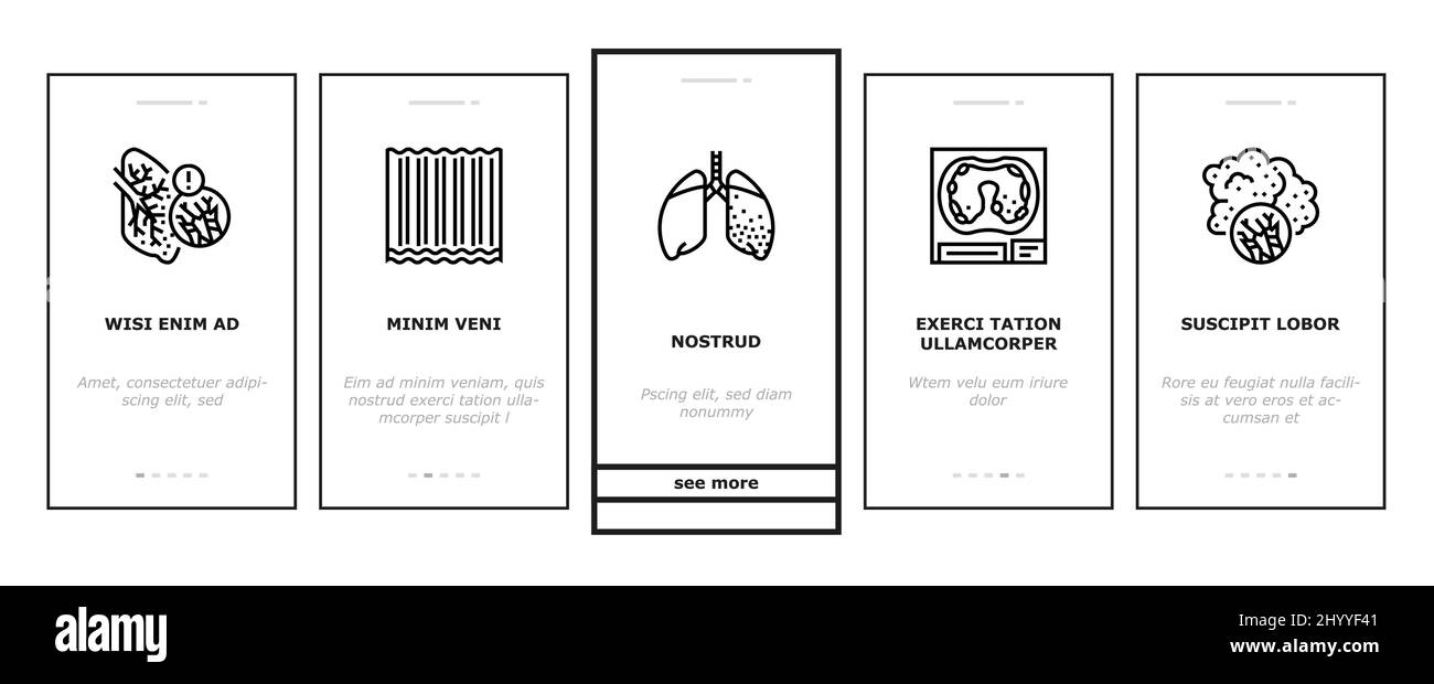 Amianto materiale e problema Onboarding icone Set Vector Illustrazione Vettoriale