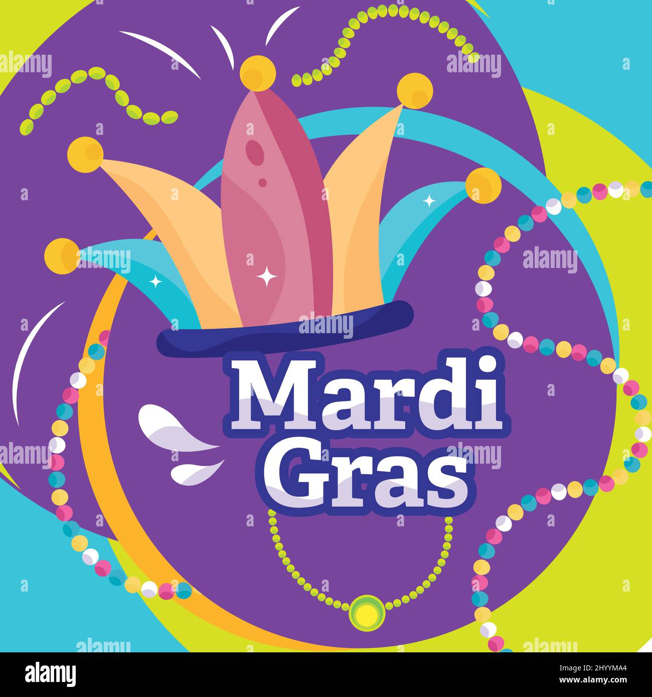 Modello di martedi gras colorato jester Hat Vector Illustrazione Vettoriale