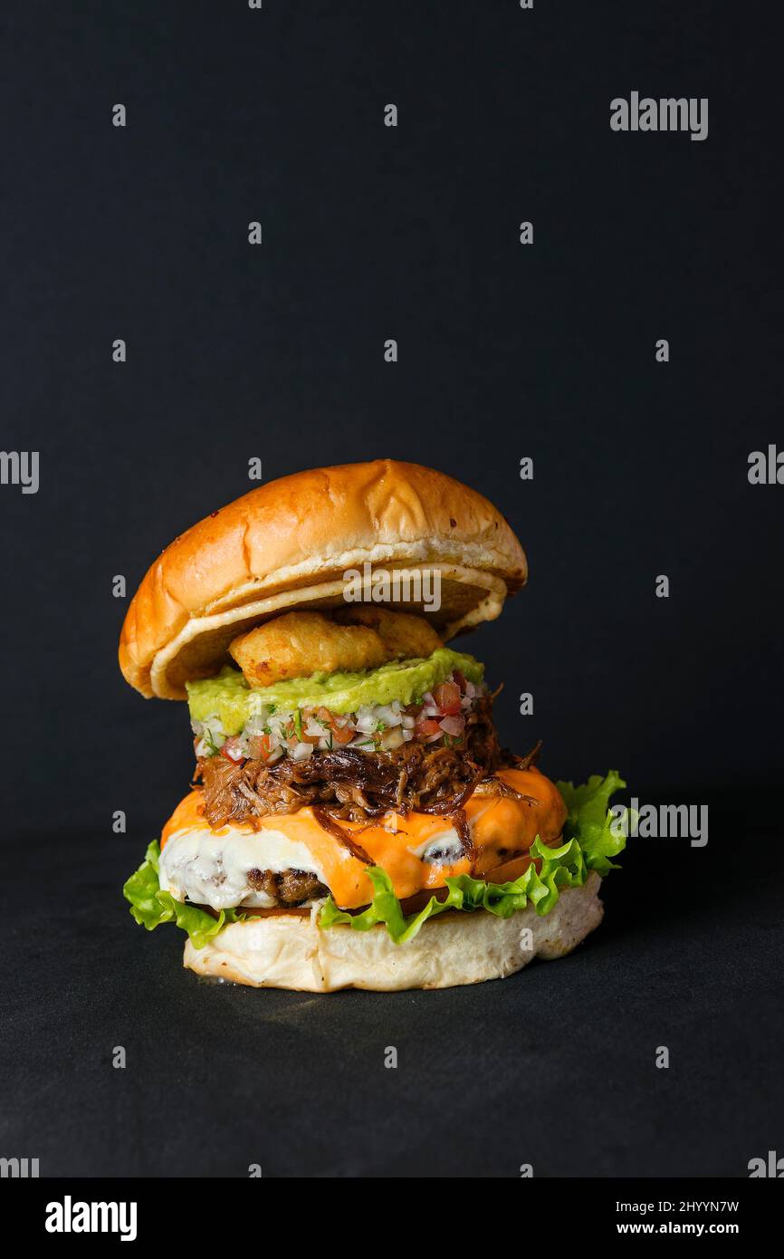 delizioso hamburger pronto per essere gustato con la famiglia o gli amici Foto Stock