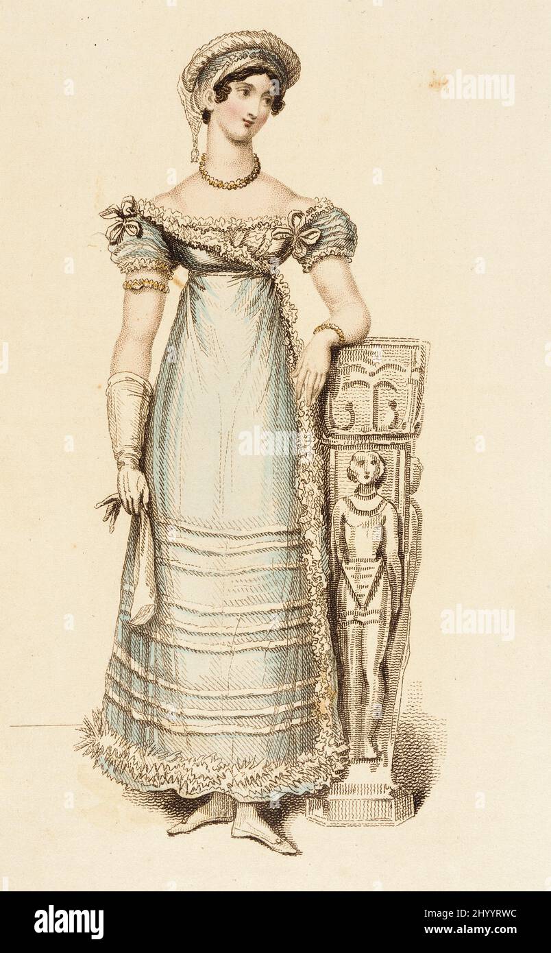 Piastra di moda, 'abito da sera' per 'la Belle Assemblée'. John Bell (Inghilterra, 1745 - 1831). Inghilterra, Londra, 1 settembre 1815. Stampe; incisioni. Incisione a mano su carta Foto Stock