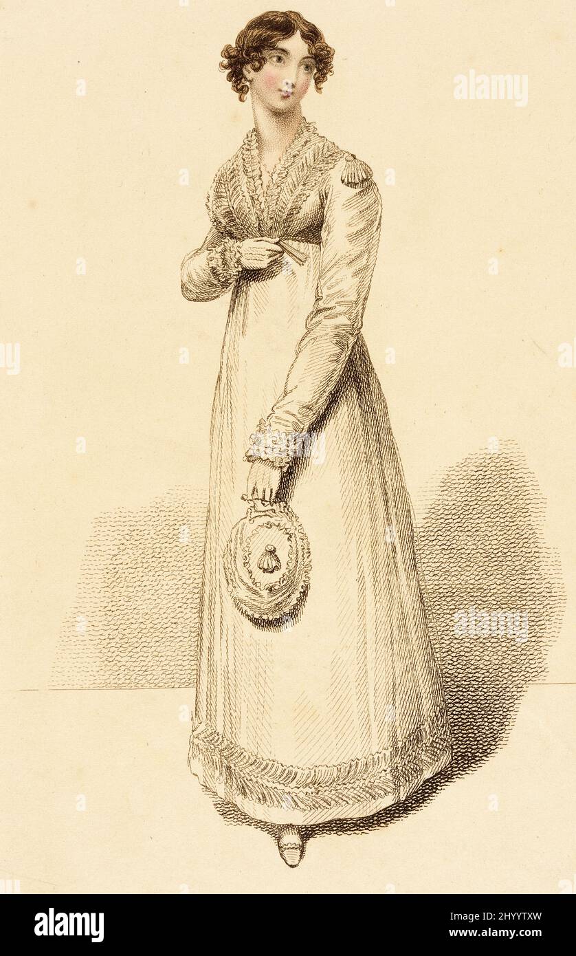 Piastra di moda, 'abito interno' per 'la Belle Assemblée'. John Bell (Inghilterra, 1745 - 1831). Inghilterra, Londra, 1 febbraio 1815. Stampe; incisioni. Incisione a mano su carta Foto Stock