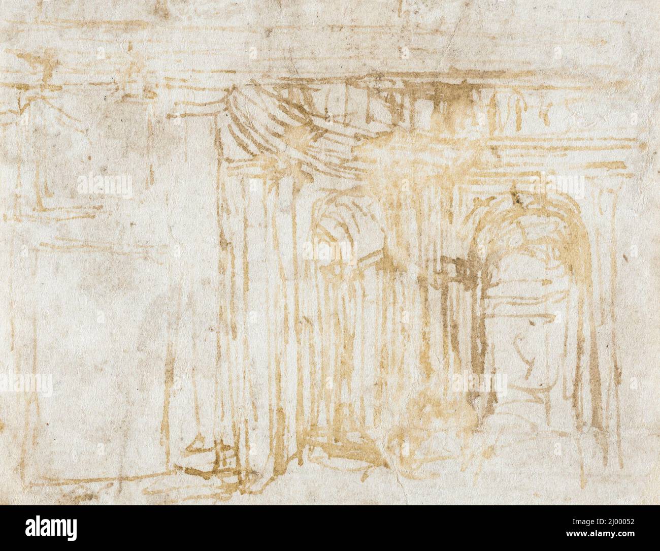 Studio architettonico. Agostino Mitelli (Italia, Battidizzo, 1609-1660). Italia, 1600 - 1699. Disegni. Penna e inchiostro marrone Foto Stock