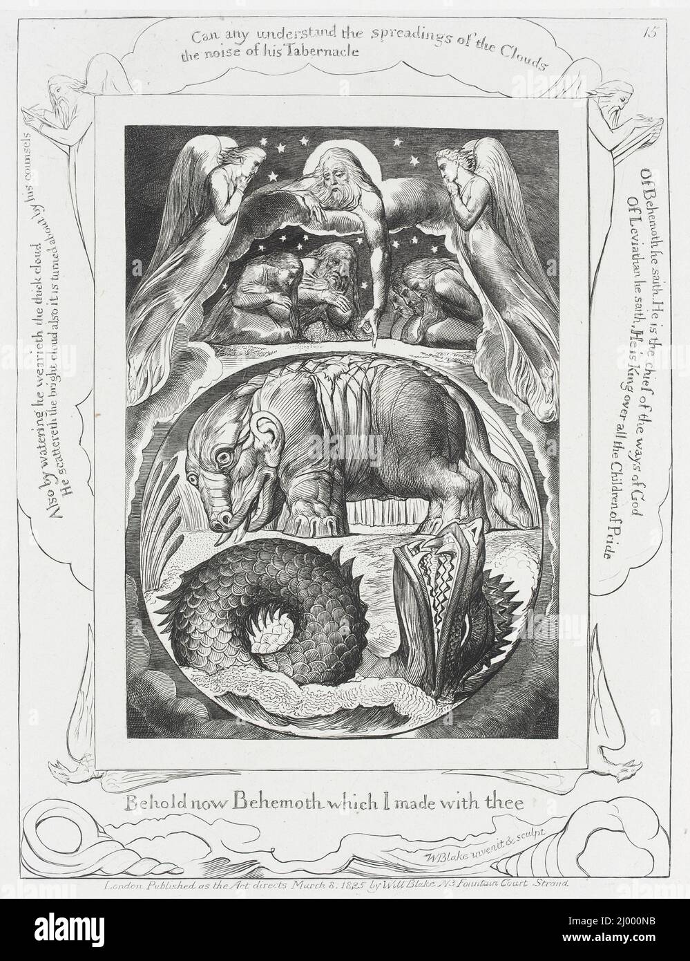 Behemoth e Leviathan. William Blake (Inghilterra, Londra, 1757-1827). Inghilterra, pubblicato il 1826. Stampe; incisioni. Incisione su carta dell'India (o della Cina) Foto Stock