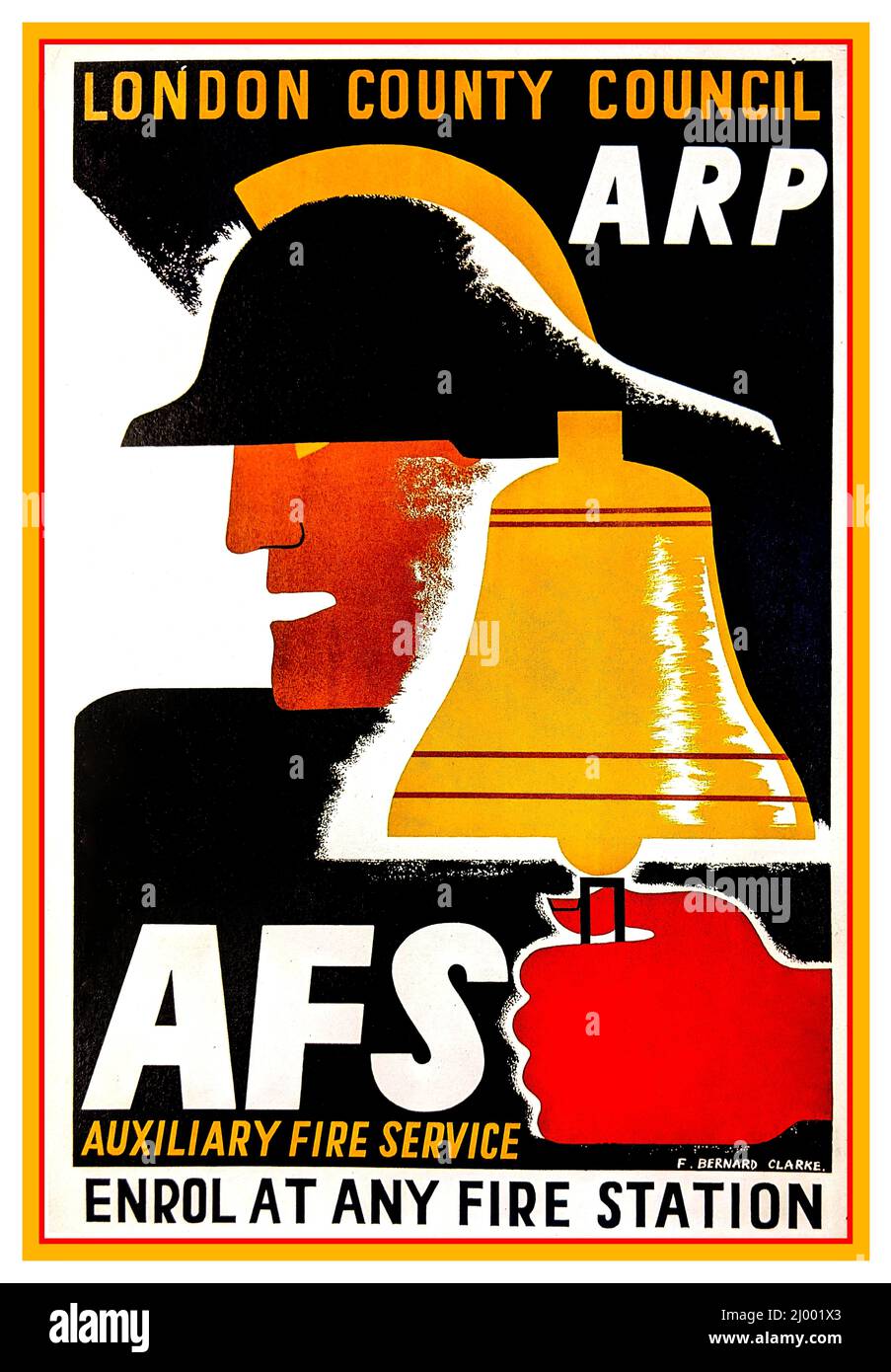WW2 London Blitz Recruitment Poster appello ai vigili del fuoco per combattere il London Blitz da parte della Germania nazista bombardamento incursioni London County Council ARP, Auxiliary Fire Service, Gran Bretagna, c. 1941, F. Bernard Clark Foto Stock