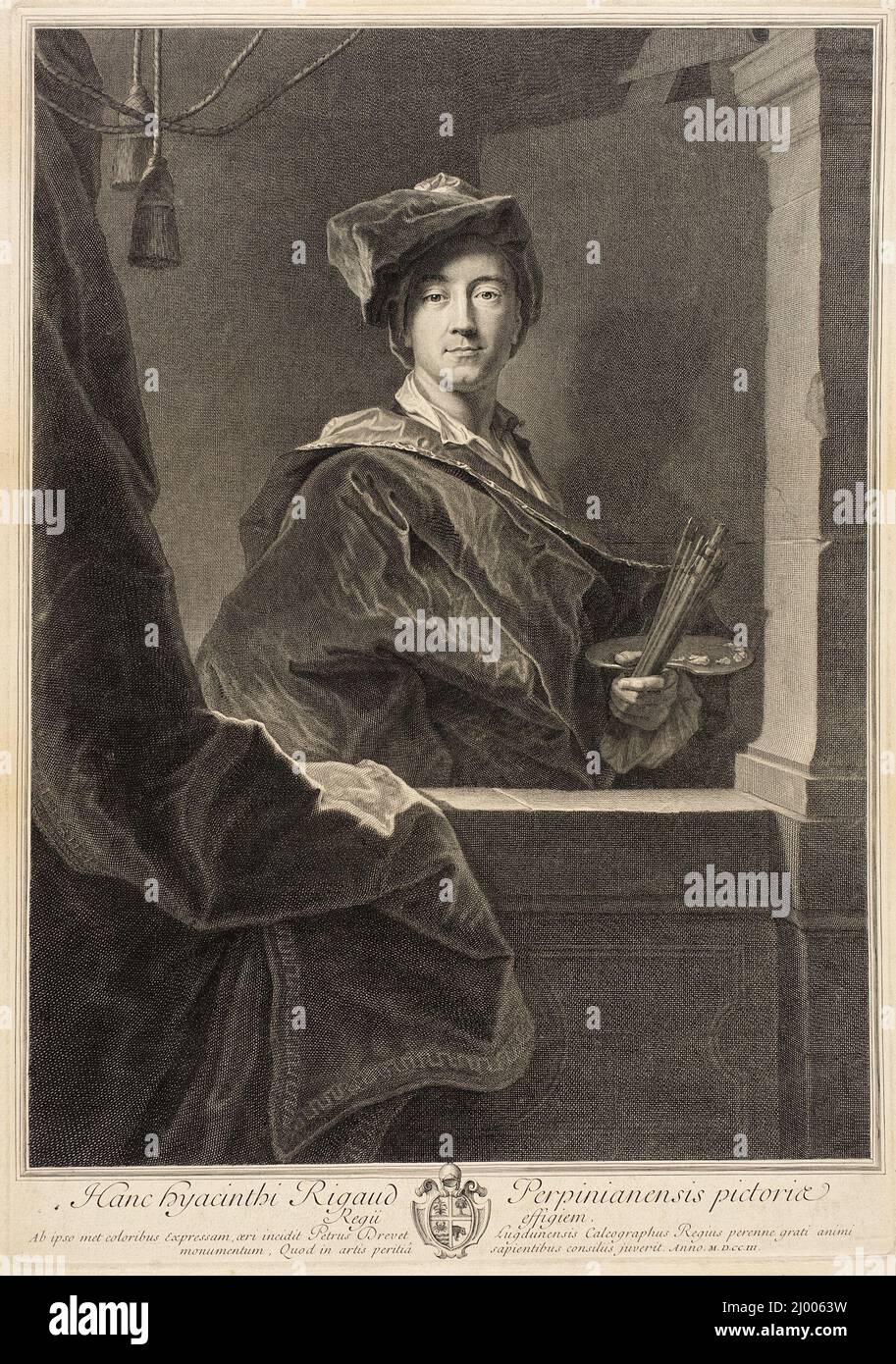 Hyacinthe Rigaud. Pierre Drevet (Francia, Loira, 1663-1738). Francia, 1700-1703. Stampe; incisioni. Incisione Foto Stock