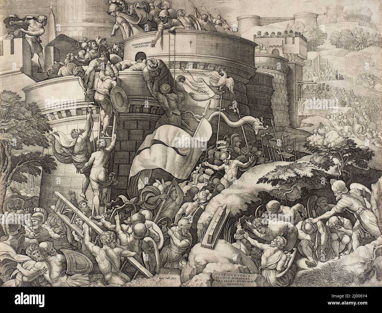 La cattura di Cartagine. Georg Pencz (Germania, Norimberga, circa 1500-1550). Germania, 1539. Stampe; incisioni. Incisione Foto Stock