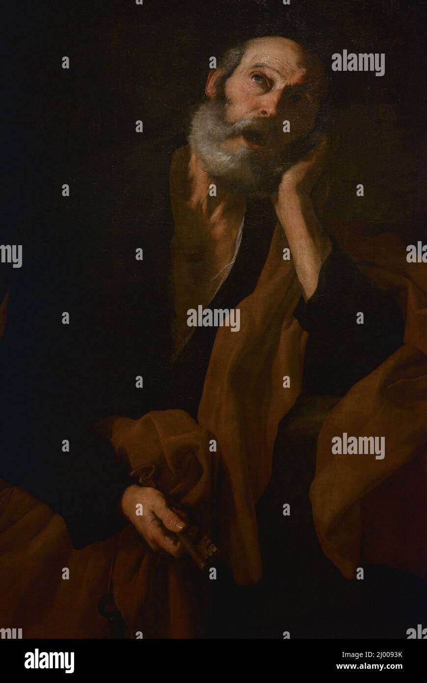 Laboratorio di José de Ribera (1591-1652), pittore spagnolo. 'Il Denial di San Pietro'. Olio su tela, ca. 1640-1650. Museo Nazionale di Arte Antica (MNAA). Lisbona, Portogallo. Foto Stock