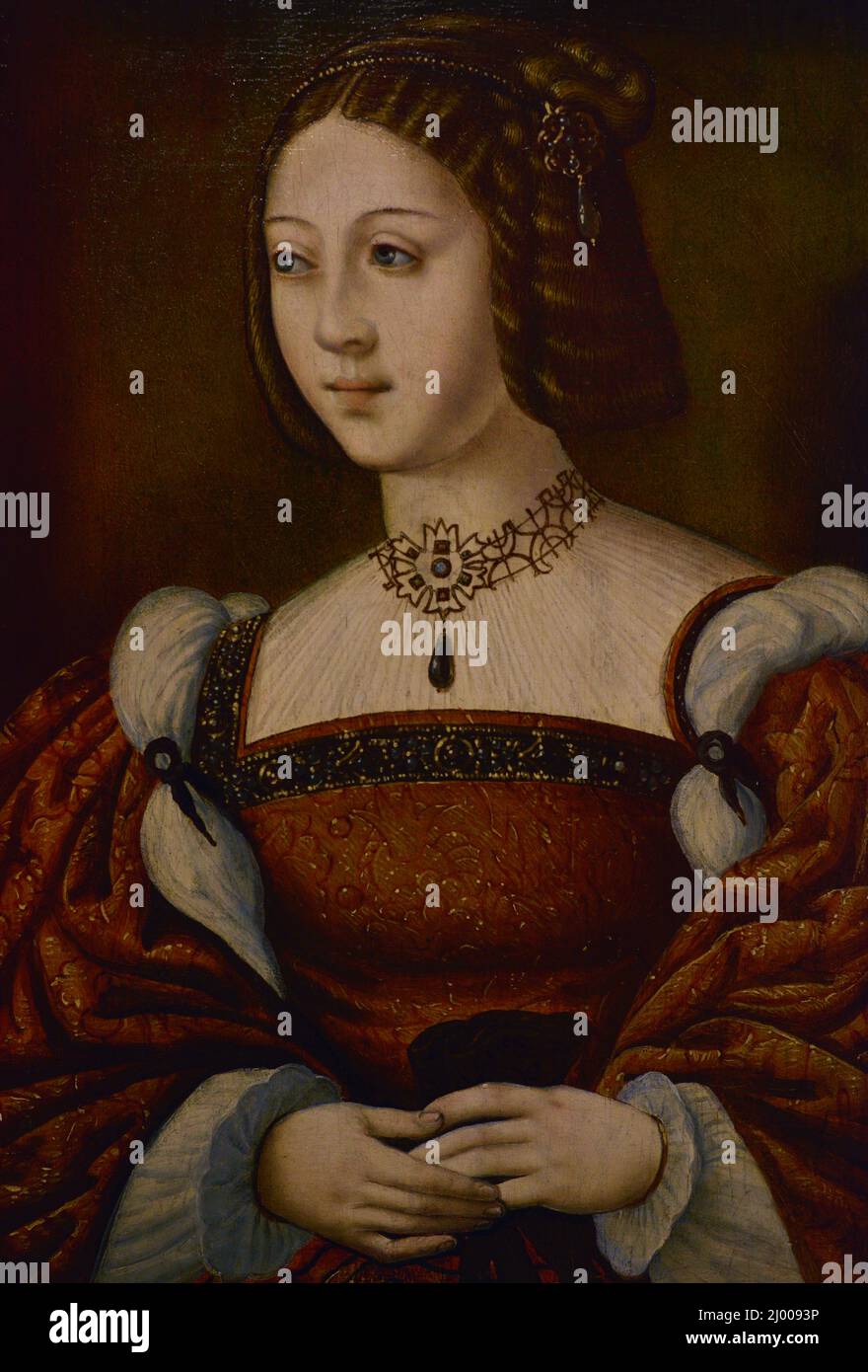 Isabella del Portogallo (1503-1539). Regina di Spagna e imperatrice, moglie dell'imperatore Carlo V. Ritratto di Isabella di Portogallo. Autore sconosciuto. Documentato nella seconda metà del 16th secolo. Olio su legno. Museo Nazionale di Arte Antica Lisbona, Portogallo. Foto Stock