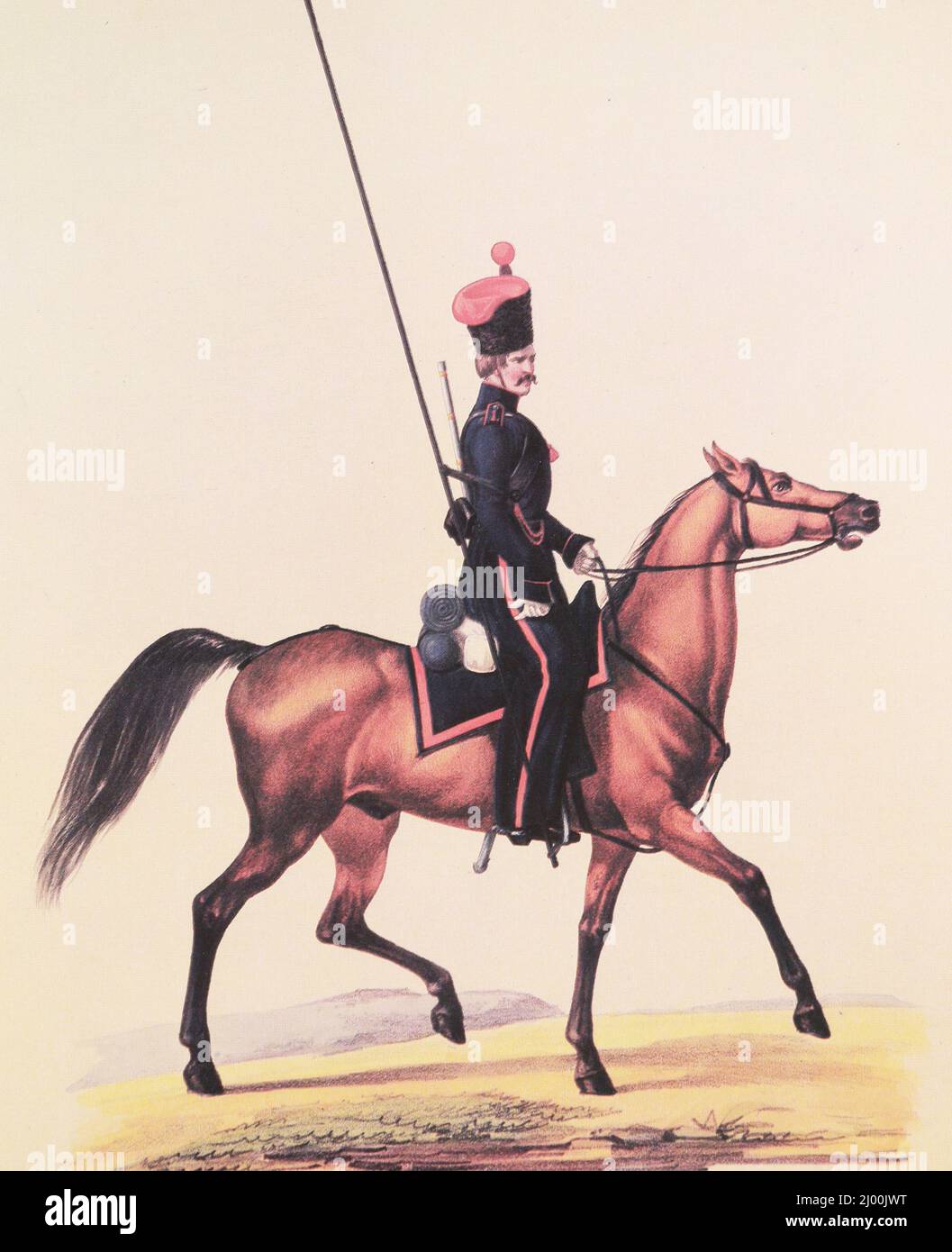 Cosacca dell'esercito Don dell'Impero Russo. Pittura del 1832. Foto Stock