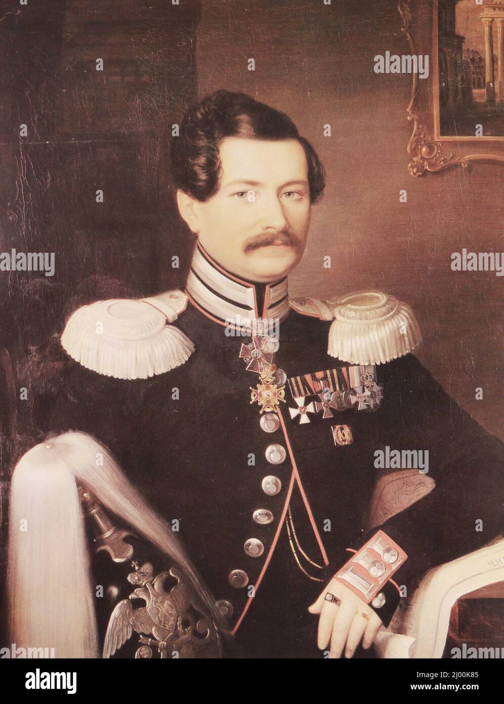 Ritratto di un ingegnere militare colonnello A.Z. Telyakovsky. Pittura del 1848. Foto Stock