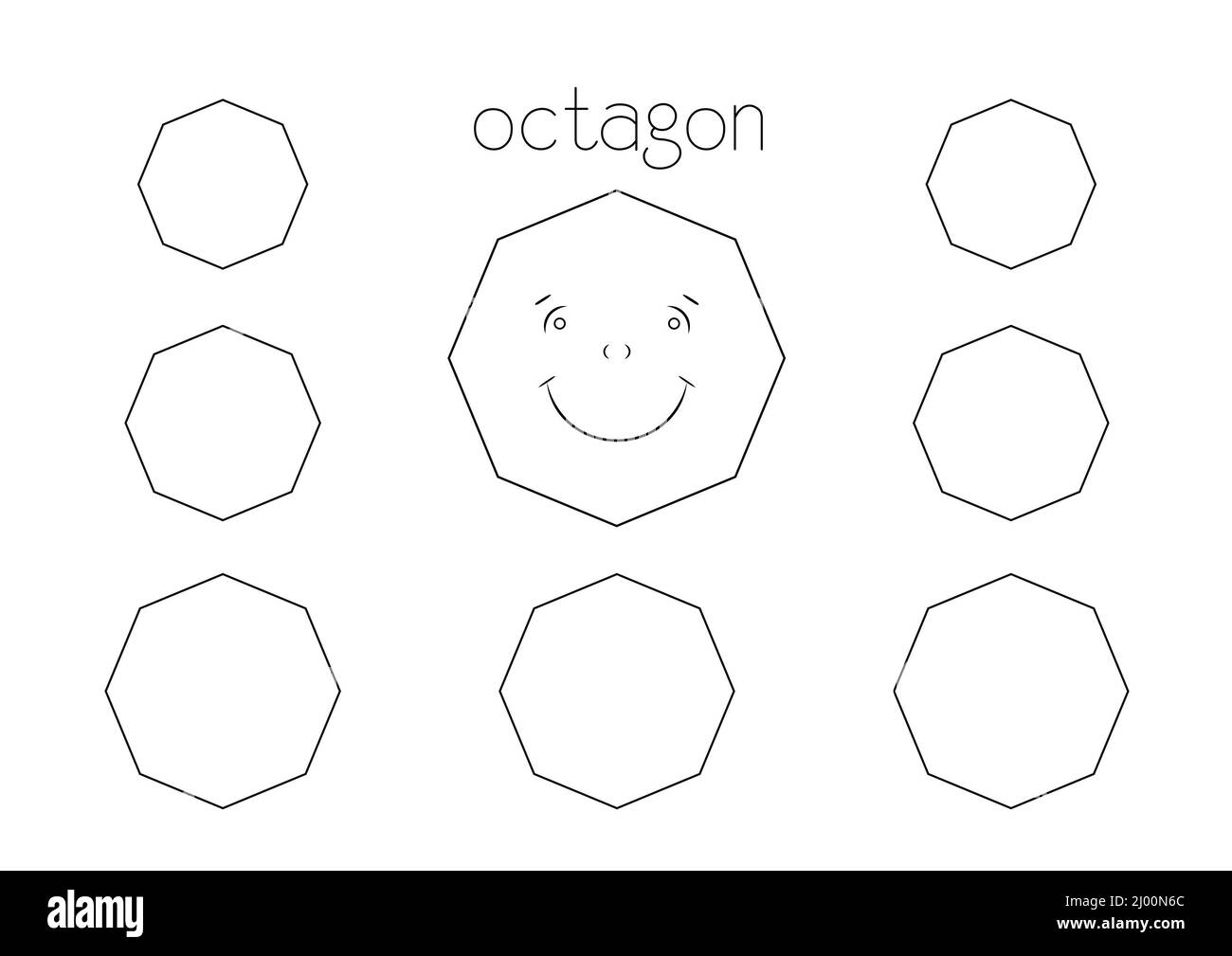forme geometriche di otto lati, cartoon ottagono pagina di colorazione per bambini Foto Stock