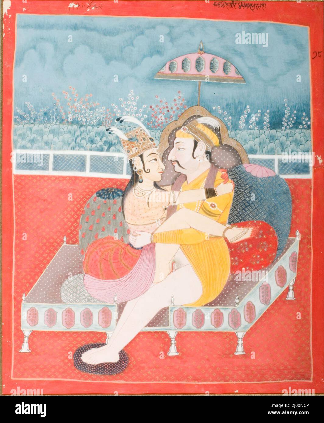L'imperatore Jahangir (regnò il 1605-1627) e l'imperatrice Nur Jahan in Unione. Nepal, circa 1830. Disegni; acquerelli. Acquerello opaco, oro e argento su carta Foto Stock