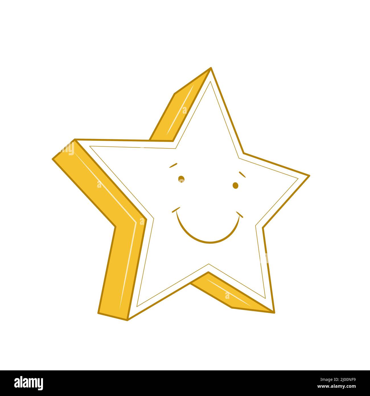 carino stella gialla, personaggio cartoon faccia felice isolato su sfondo bianco. vista a 3d° Foto Stock