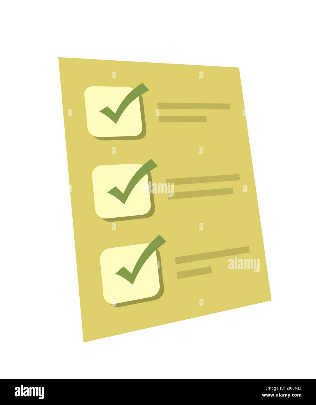 questionario di valutazione o checklist con segni di spunta, illustrazione digitale isolata su sfondo bianco Foto Stock
