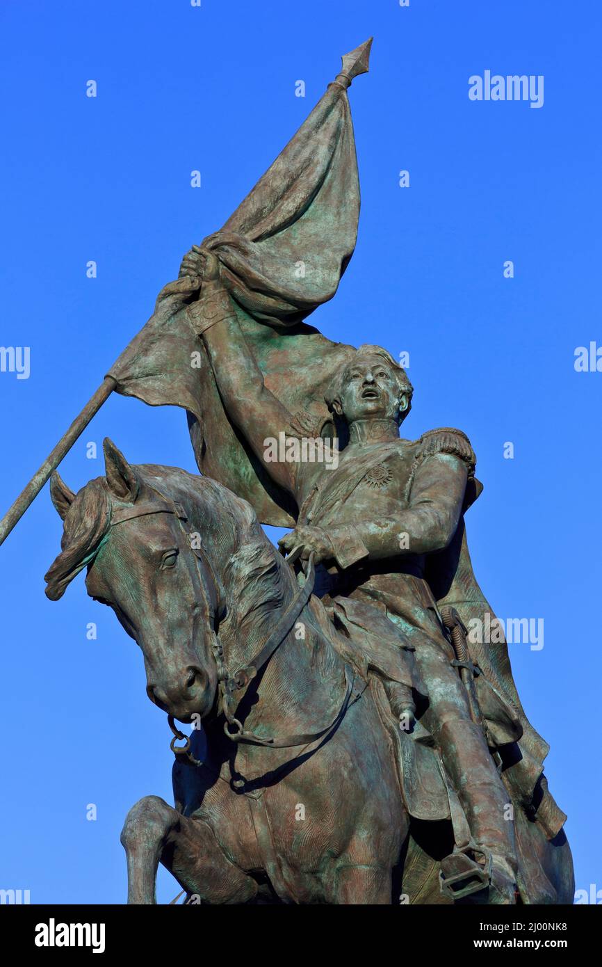 Statua equestre del generale argentino San Martin (1778-1850), liberatore di Argentina, Cile e Perù a Boulogne-sur-Mer (Pas-de-Calais), Francia Foto Stock