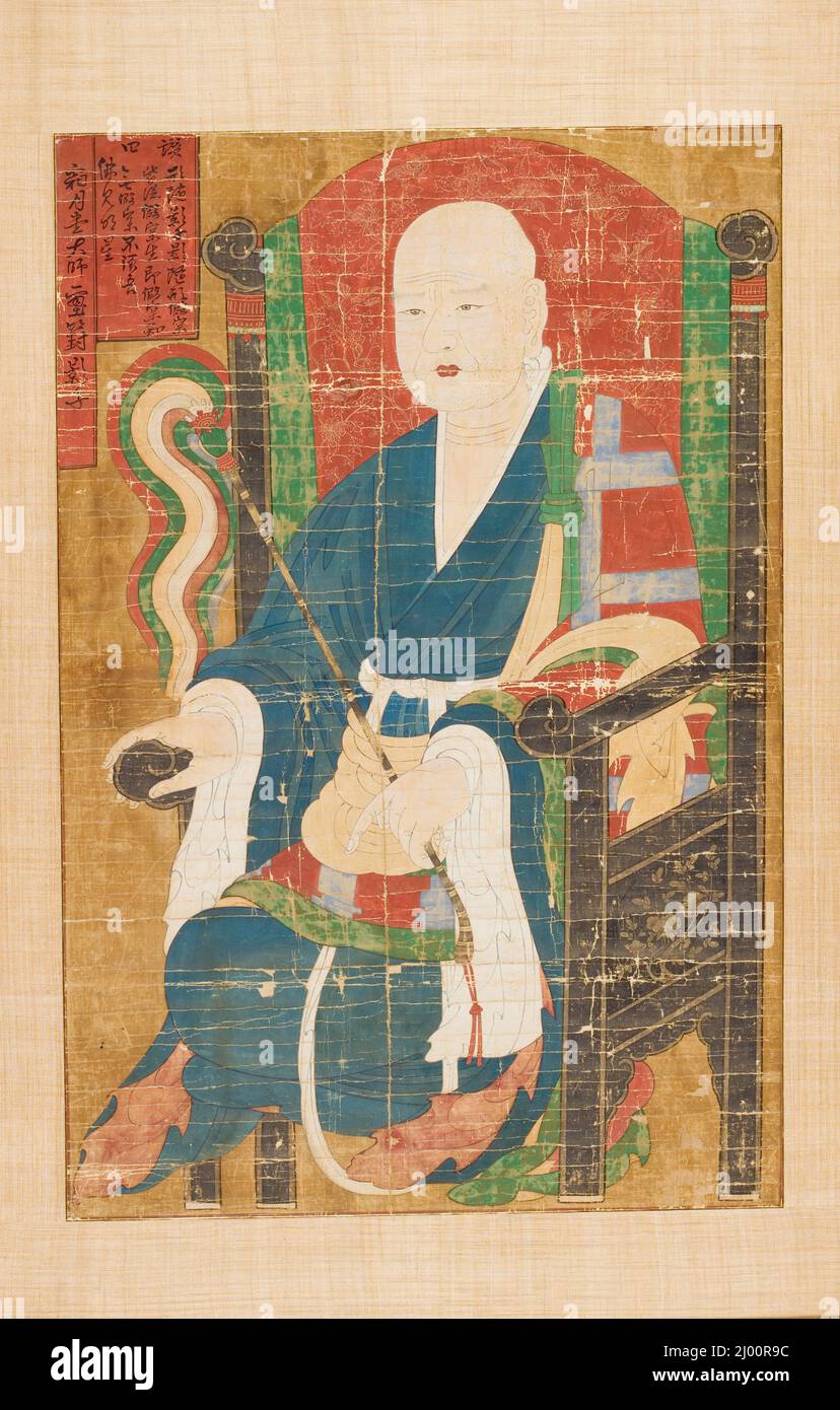 Ritratto del sacerdote Sangwoldang Saebong. Corea, Corea, dinastia Joseon (1392-1910), circa 1742. Dipinti. Pannello, inchiostro e colore su seta Foto Stock