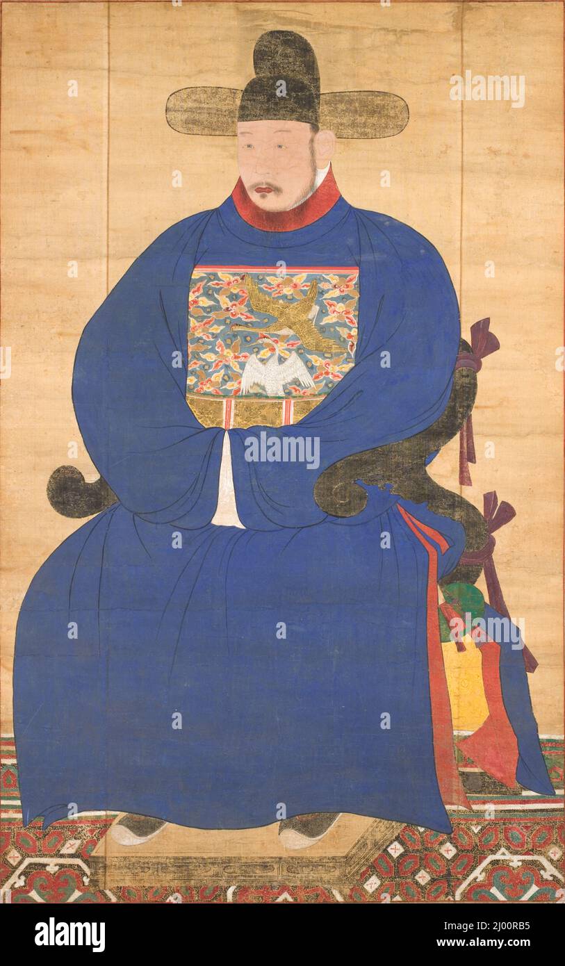 Ritratto di un soggetto meritorio. Corea, Corea, dinastia Joseon (1392-1910), 18th secolo. Dipinti. Rotolo sospeso montato come pannello, inchiostro e colore su seta Foto Stock