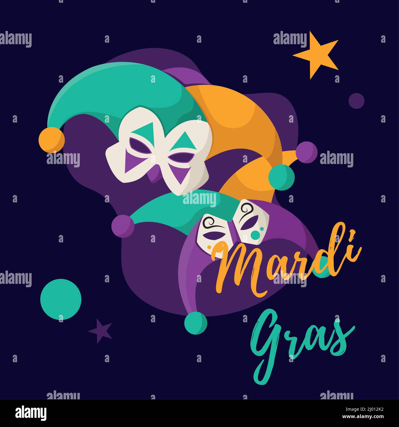 Modello mardi gras colorato coppia di maschere in jester Vector Illustrazione Vettoriale