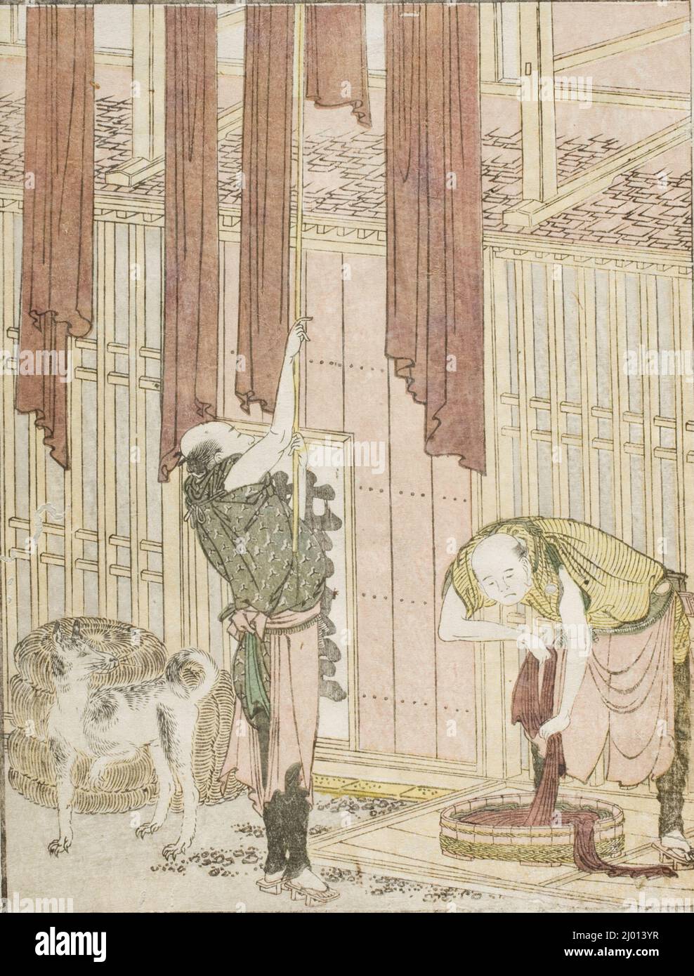 Tintori. Katsushika Hokusai (Giappone, 1760-1849), circa 1802. Libri. Illustrazione di un libro di una pagina; stampa a colori con woodblock Foto Stock