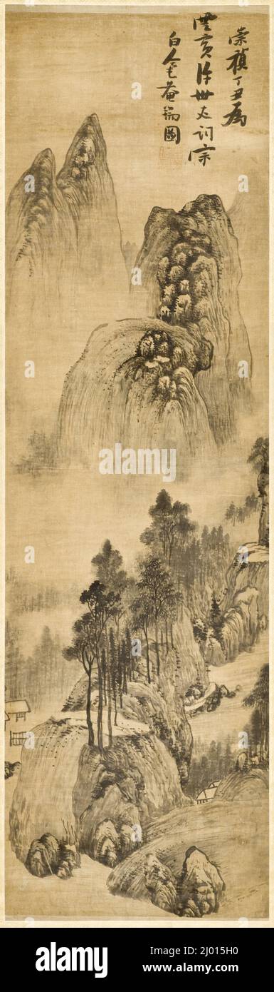 Orizzontale. Zhang Ruitu (Cina, 1570-1641). Cina, cinese, dinastia Ming, 1637. Dipinti. Rotolo sospeso, inchiostro su satinato Foto Stock