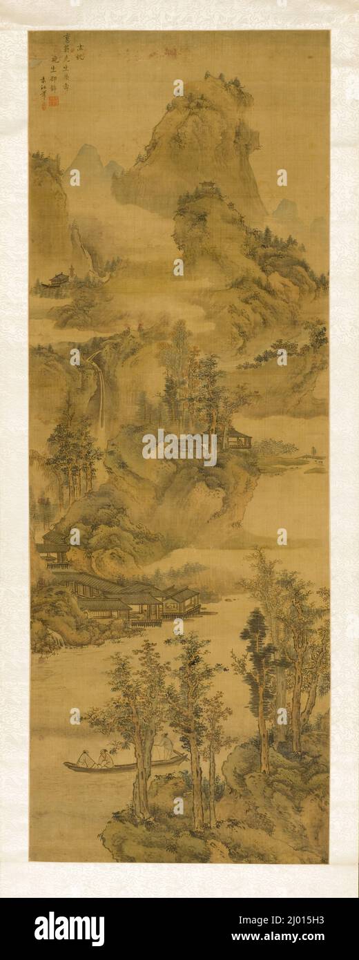 Paesaggio per Old Man Yu il suo compleanno. Yuan Jiang (Cina, circa 1691-1746). Cina, dinastia Qing, circa 1691-1746. Dipinti. Rotolo, inchiostro e colore appesi sulla seta Foto Stock