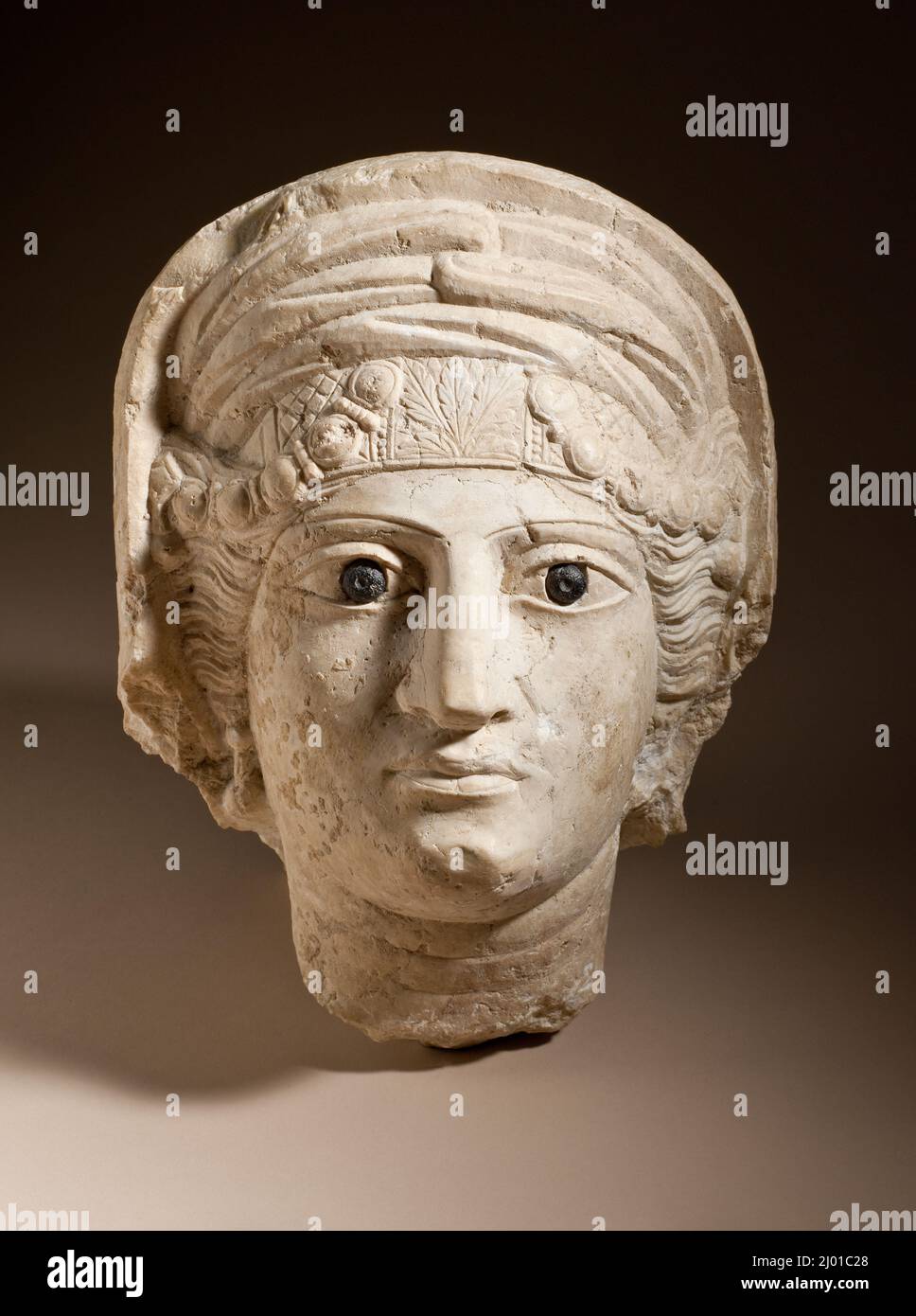 Testa funeraria da Palmyra. Siria, Palmyra, 3rd secolo. Scultura. Calcare Foto Stock