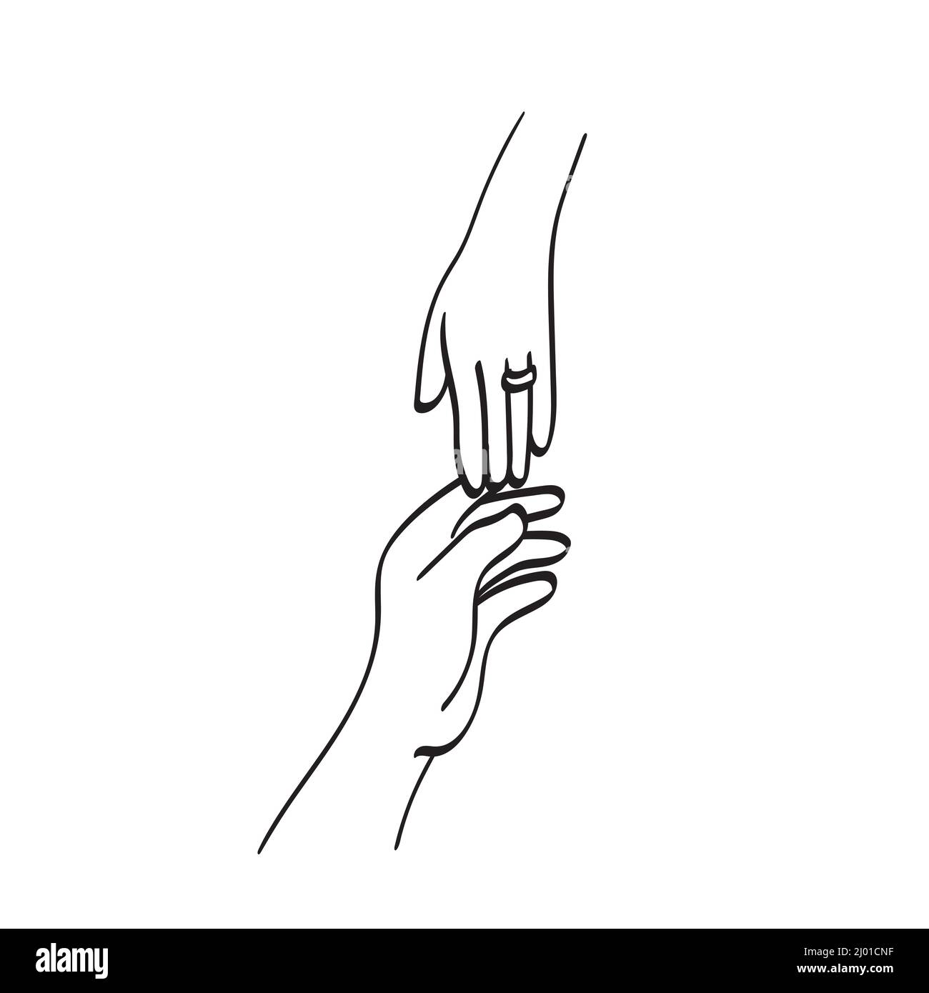 line art closeup mano di coppia amante tenuta con matrimonio anello illustrazione vettore disegnato a mano isolato su sfondo bianco Illustrazione Vettoriale