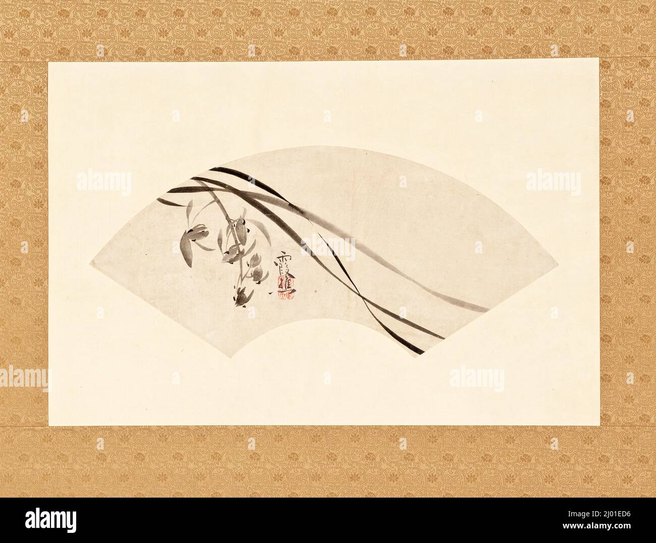 Orchidea. IKE Taiga (Giappone, 1723-1776). 1760s. Quadri; scorre. Ventola pieghevole montata come una spirale sospesa; inchiostro e mica su carta Foto Stock