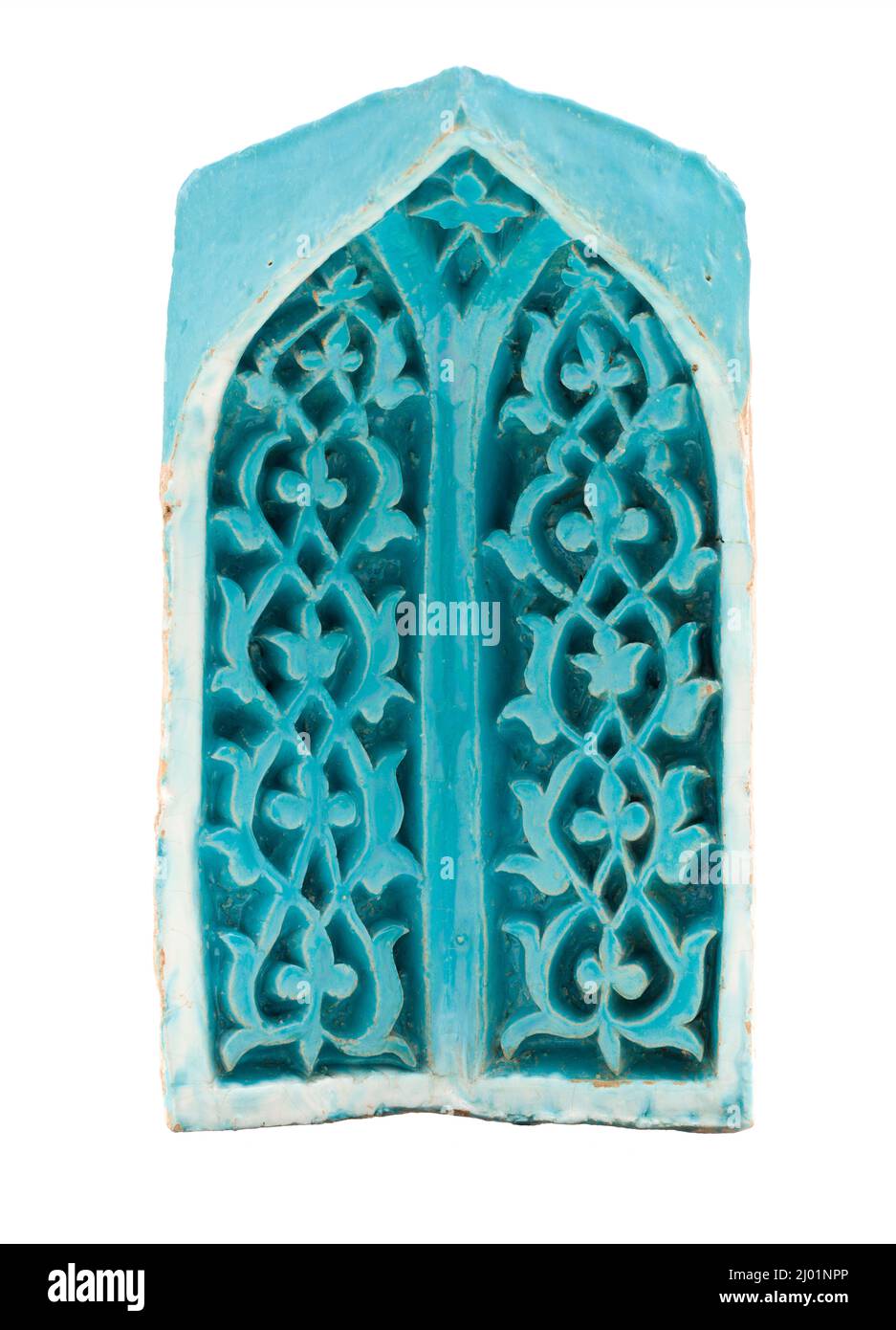 Muqarnas Tile. Uzbekistan, Samarqand, fine del 14th secolo. Ceramica. Terracotta, smaltata Foto Stock