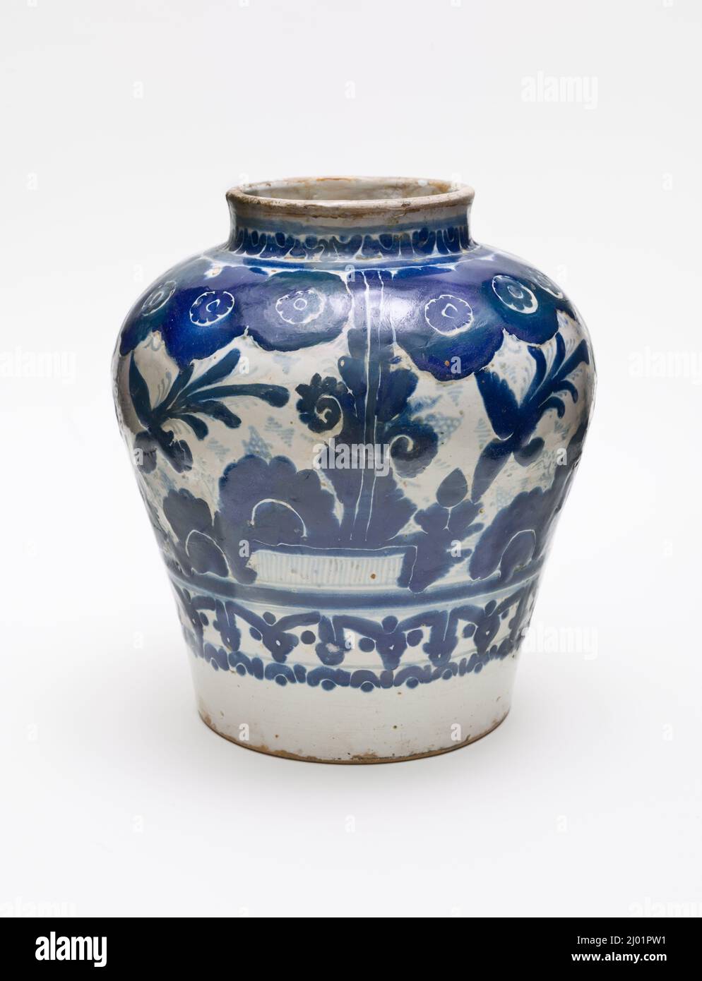 Vaso (Jarrón). Artista non identificato. Messico, Puebla de los Ángeles, circa 1700-1750. Mobili; Accessori. Terracotta stagnata Foto Stock