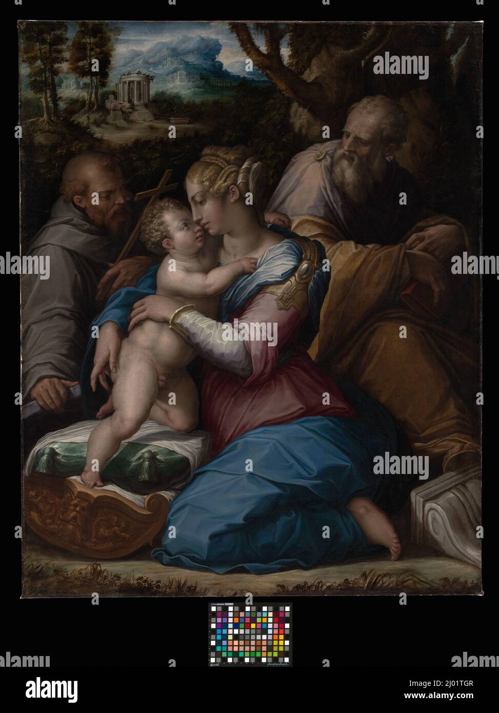 Santa Famiglia con San Francesco. Giorgio Vasari (Italia, Firenze, 1511-1574). Italia, 1542. Dipinti. Olio su tela Foto Stock