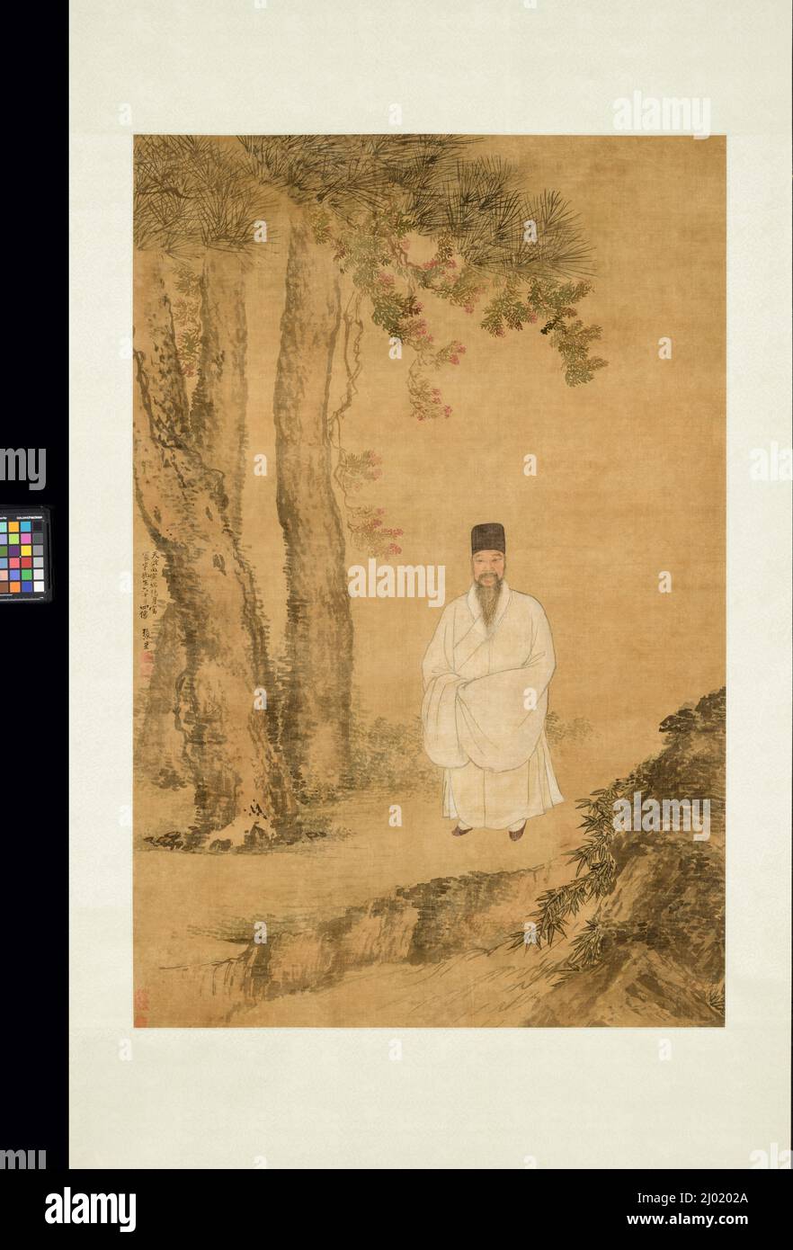 Ritratto del Maestro Huanyu (寰宇先生像). Zhang Hong (Cina, provincia di Jiangsu, circa 1577-1660). Cina, cinese, dinastia Ming, regno di Tianqi, datato 1626. Dipinti. Rotolo sospeso; inchiostro e colori sulla seta Foto Stock