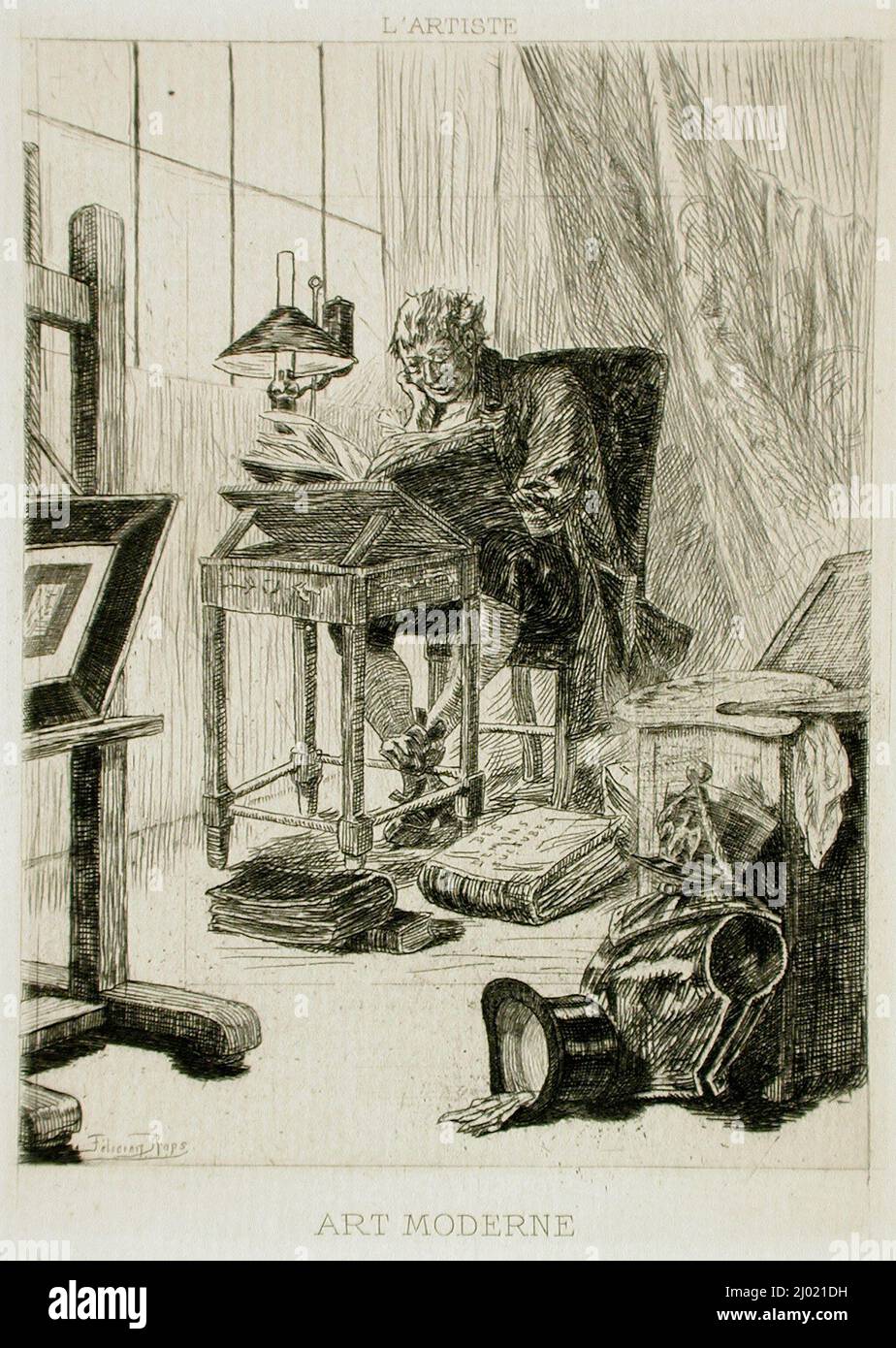 L'Art moderne ou la lecture du grimoire. Félicien Victor Joseph ROPS (Belgio, Namur, 1833-1898). Belgio, 1879. Stampe; incisioni. Acquaforte Foto Stock