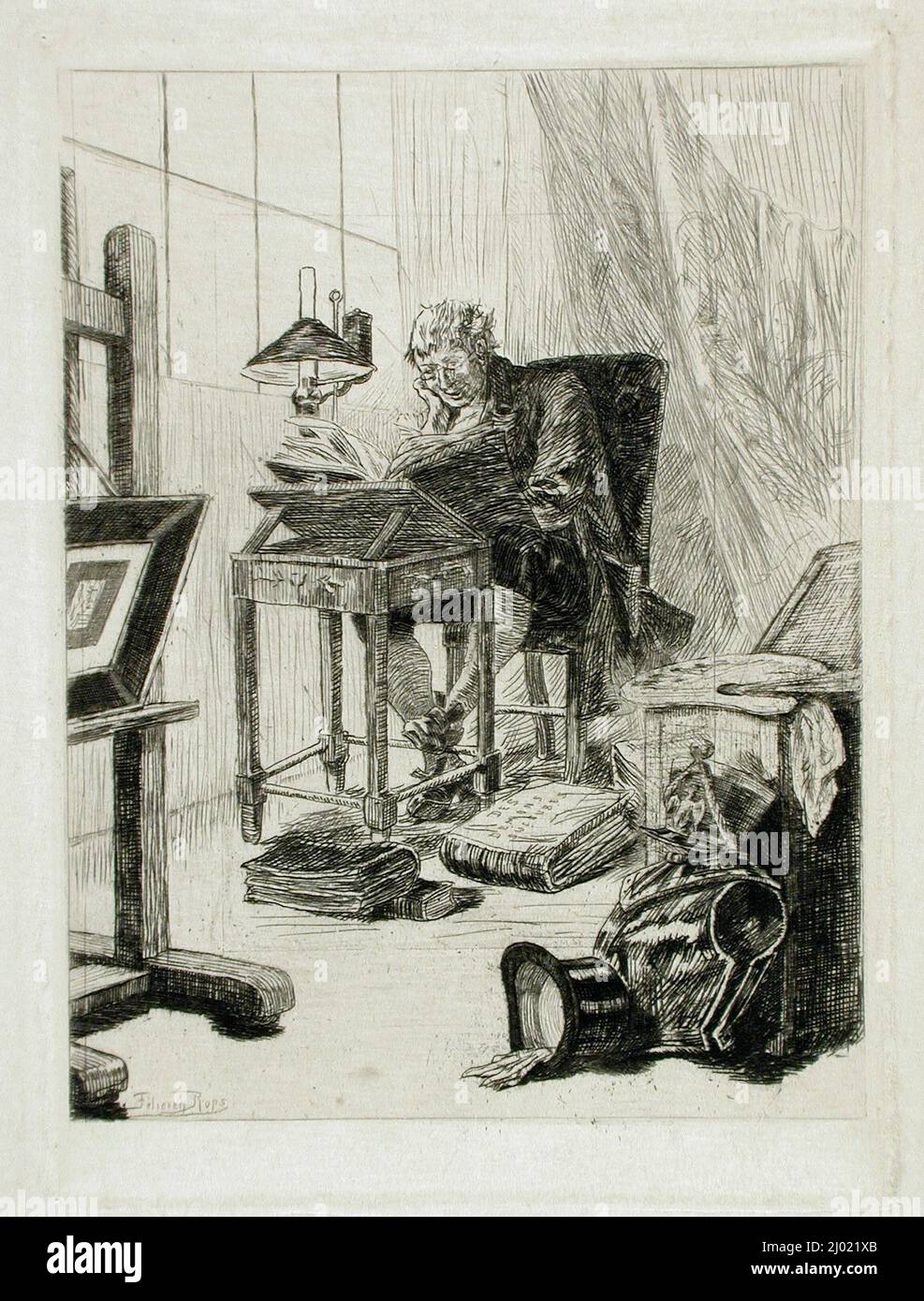 L'Art moderne ou la lecture du grimoire. Félicien Victor Joseph ROPS (Belgio, Namur, 1833-1898). Belgio, nessuna data. Stampe; incisioni. Acquaforte Foto Stock