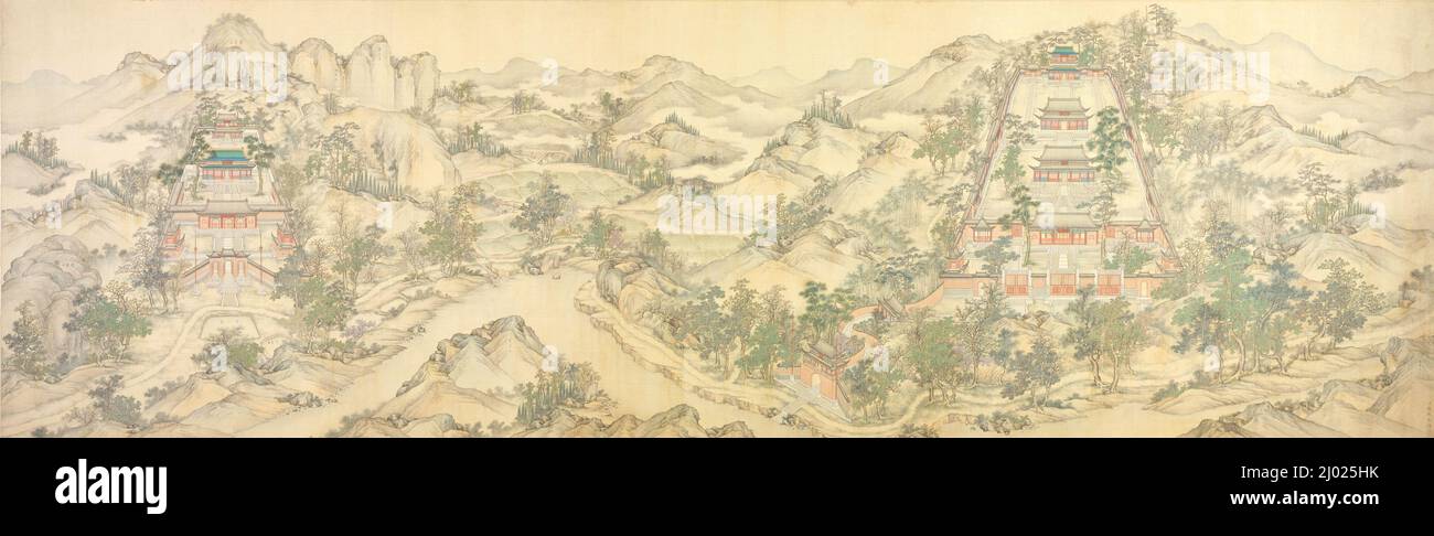 Templi Daoisti al Monte Tiger Dragon (Longhu Shan). Guan Huai (Cina, circa 1780-1795). Cina, dinastia Qing, dinastia Qing. Dipinti. Handscroll, inchiostro e colore su seta Foto Stock