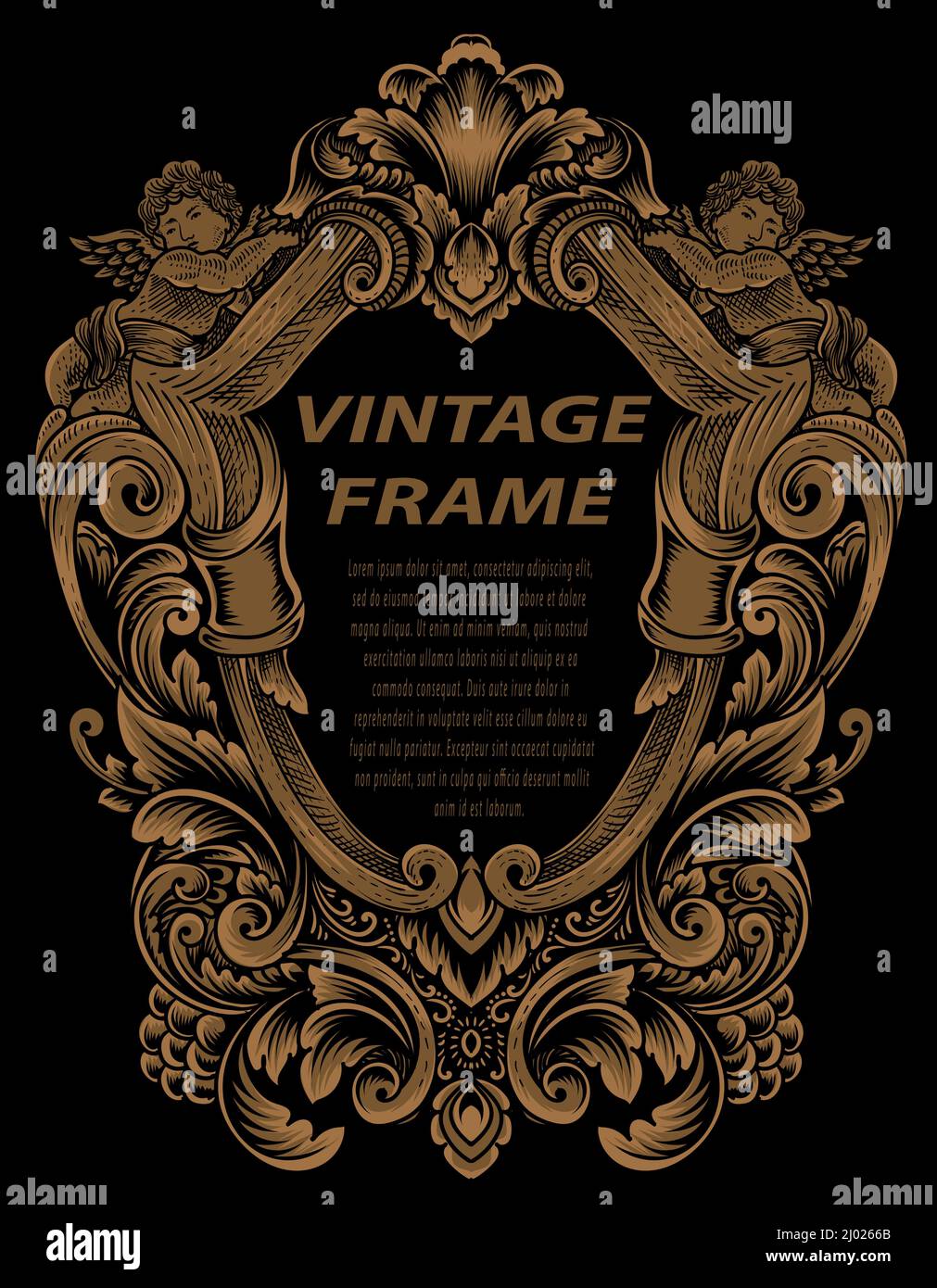 Vintage frame in stile barocco antico. Incisione cornice retrò ornamento. Illustrazione Vettoriale