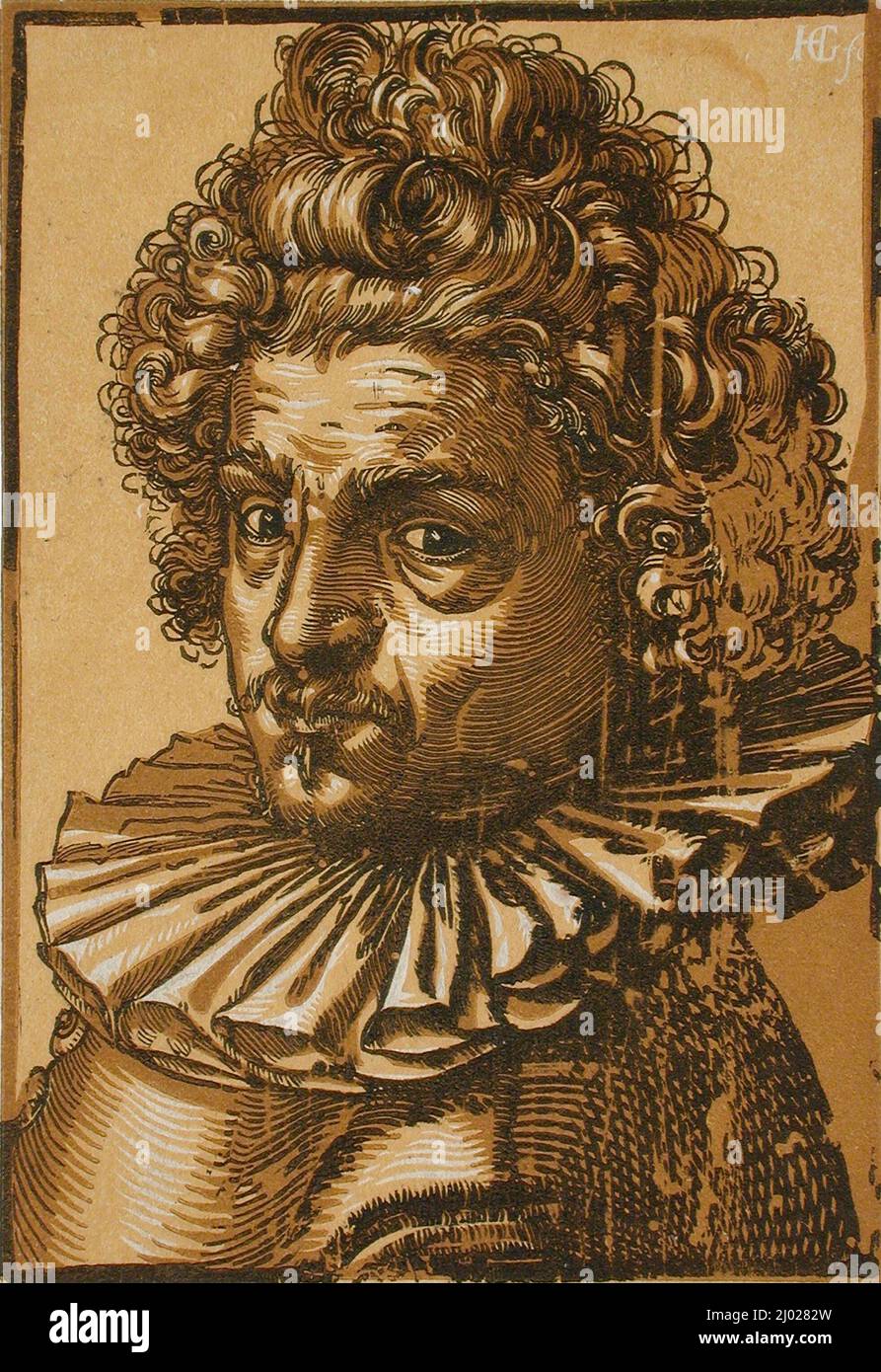 Ritratto di Gillis van Breen. Hendrik Goltzius (Paesi Bassi, Mülbracht [ora Bracht-am-Niederrhein], 1558-1617). Olanda, circa 1588. Stampe; tagli di legno. Chiaroscuro legno tagliato da tre blocchi Foto Stock