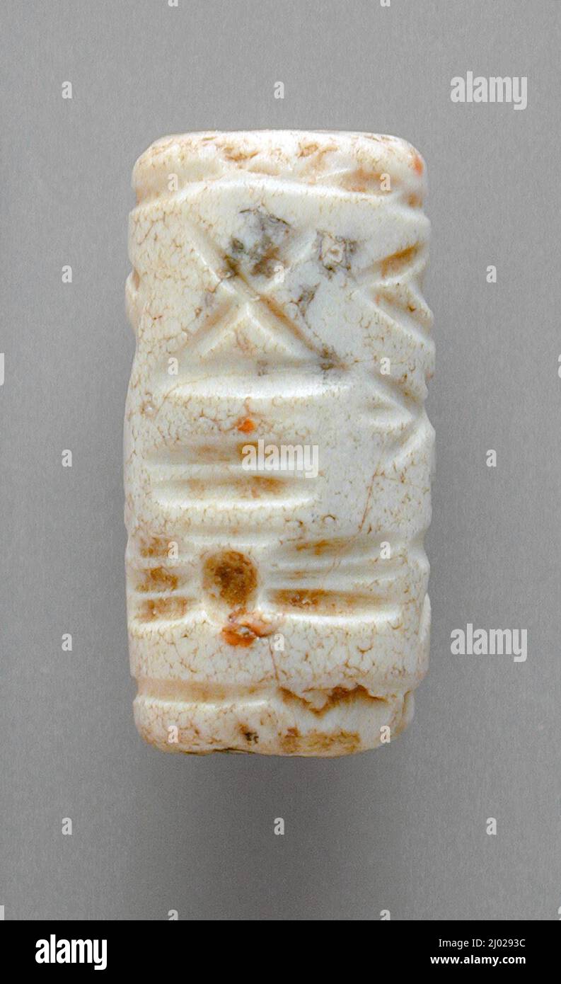 Guarnizione del cilindro. Iran, Mesopotamia o Siria, 8th-7th secolo a.C. Attrezzi e attrezzatura; guarnizioni. Bianco Foto Stock