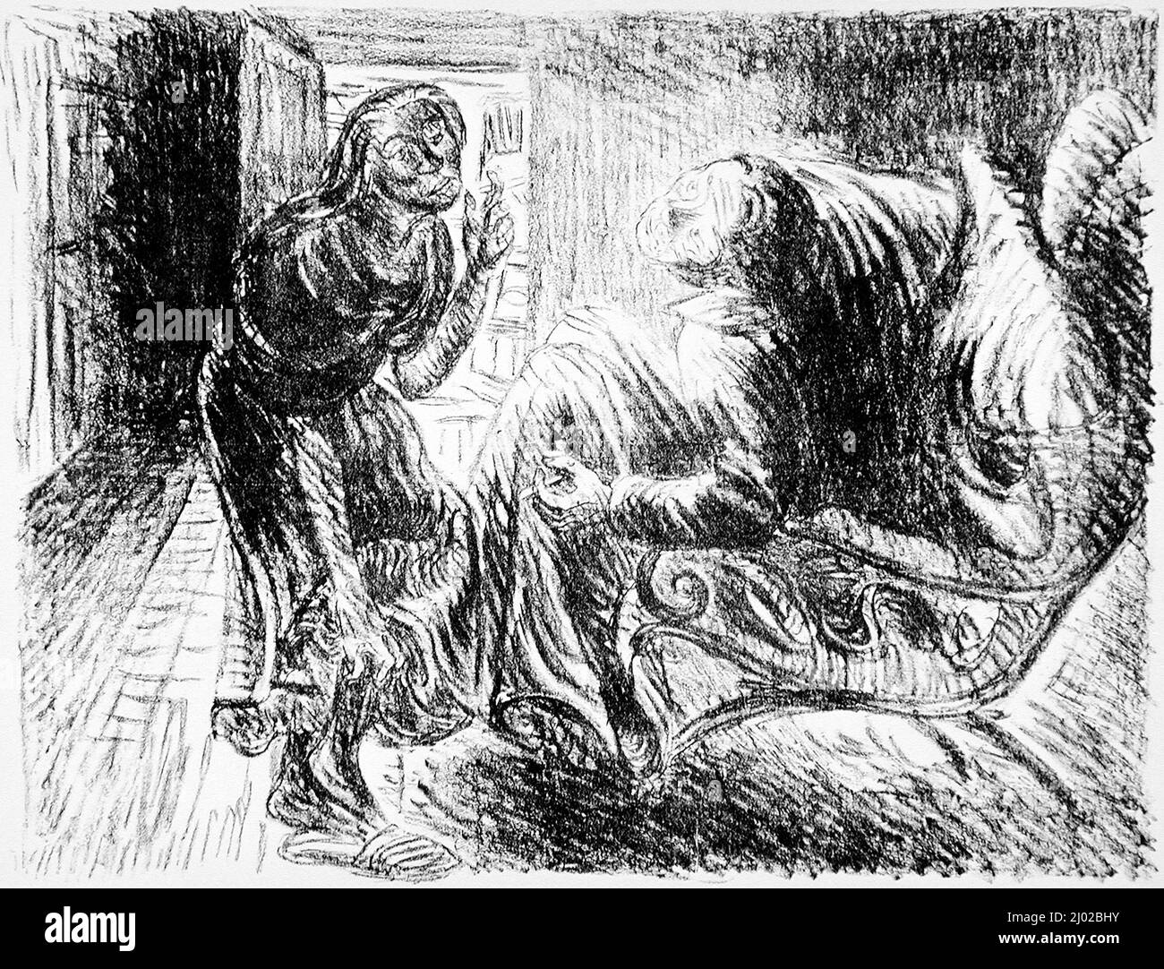 Donna fumatrice. Ernst Barlach (Germania, 1870-1938). Germania, 1919. Stampe; litografie. Litografia su carta Watteau Foto Stock