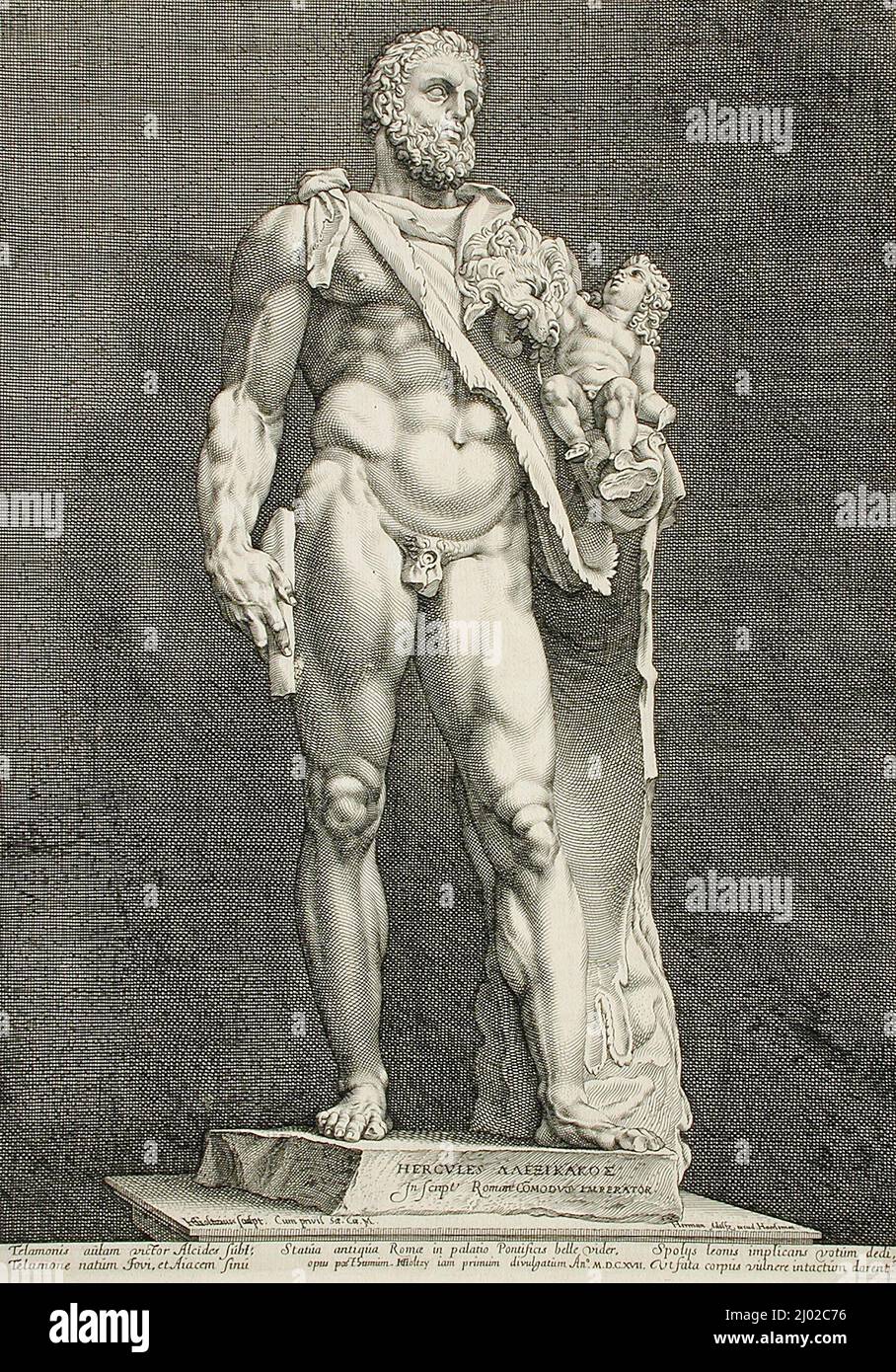 L'imperatore Commodus come Ercole. Hendrik Goltzius (Paesi Bassi, Mülbracht [ora Bracht-am-Niederrhein], 1558-1617). Olanda, circa 1592; pubblicato il 1617. Stampe; incisioni. Incisione Foto Stock