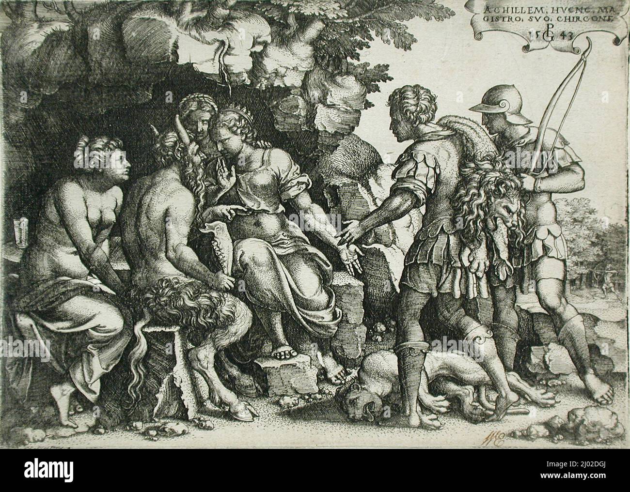 Thetis e Chirone. Georg Pencz (Germania, Norimberga, circa 1500-1550). Germania, 1543. Stampe; incisioni. Incisione Foto Stock