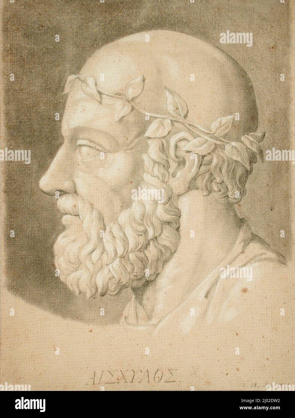 Aeschylus. Germania, 1800 - 1899. Disegni. Carbone con trattamento di indurimento bianco su carta marrone chiaro Foto Stock