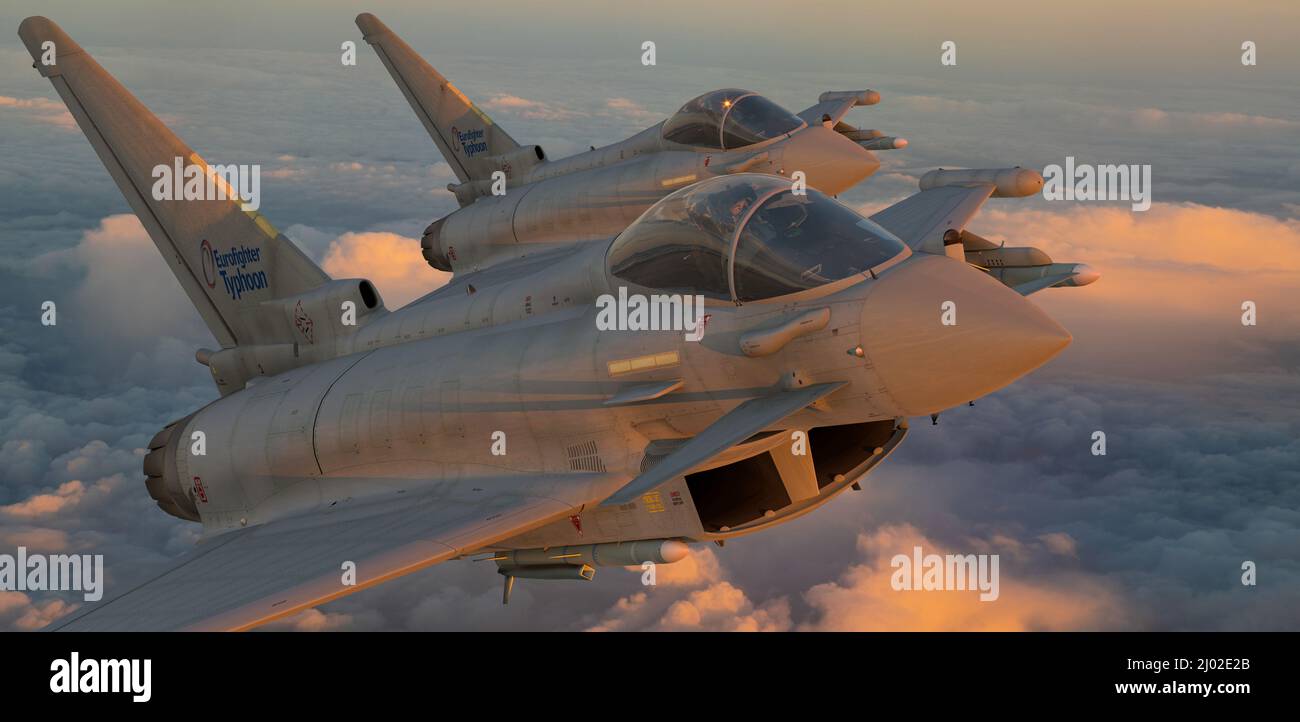 Eurofighter Typhoon formazione in volo Foto Stock