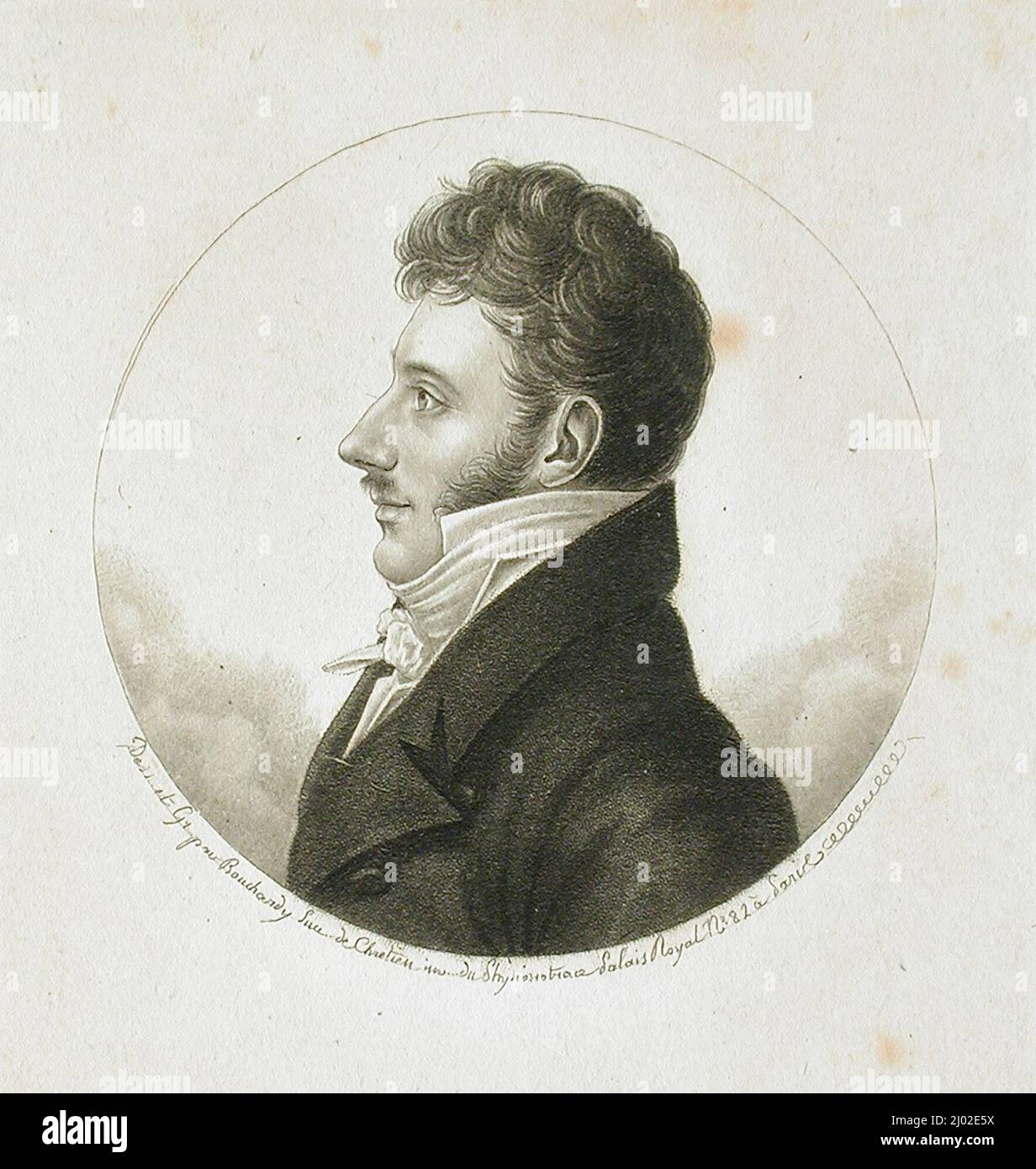 Profilo di un uomo. Étienne Bouchardy (Francia, 1797-circa 1849). Francia, 1800 - 1851. Stampe; incisioni. Incisione con Physionotrace Foto Stock