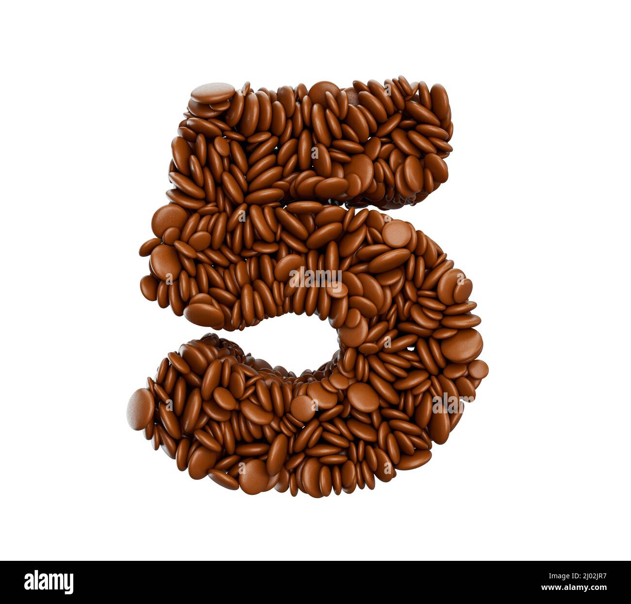 3D cifra illustrata 5 fatta di gocce di cioccolato isolate su sfondo bianco Foto Stock