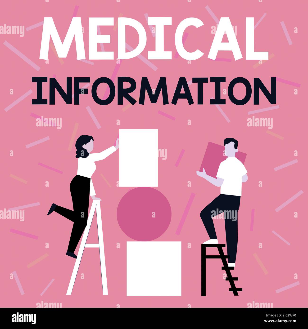 Cartello con la scritta a mano informazioni mediche. Business mostra informazioni relative alla salute di un paziente o una coppia di persone disegno utilizzando la scala posizionamento Big Foto Stock