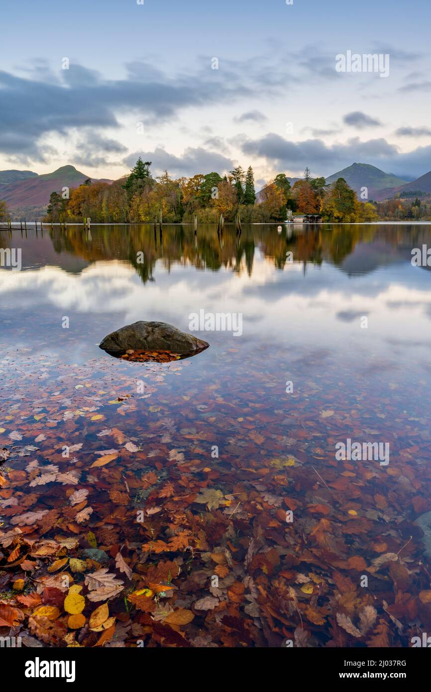 Derwentwater in autunno, Lake District National Park, patrimonio dell'umanità dell'UNESCO, Cumbria, Inghilterra, Regno Unito, Europa Foto Stock