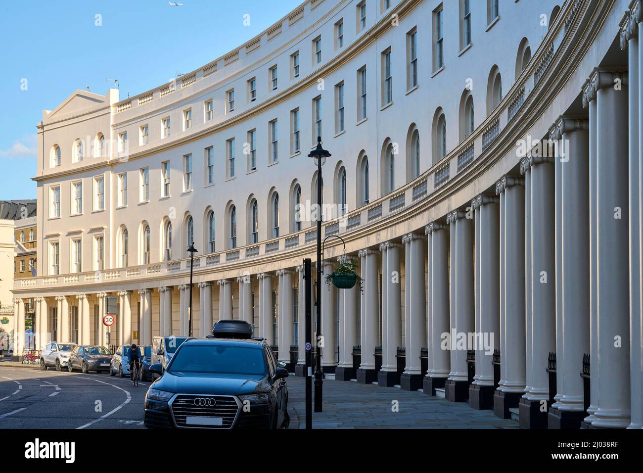 Regents Crescent, Central London, UK, architettura Regency progettata da John Nash Foto Stock